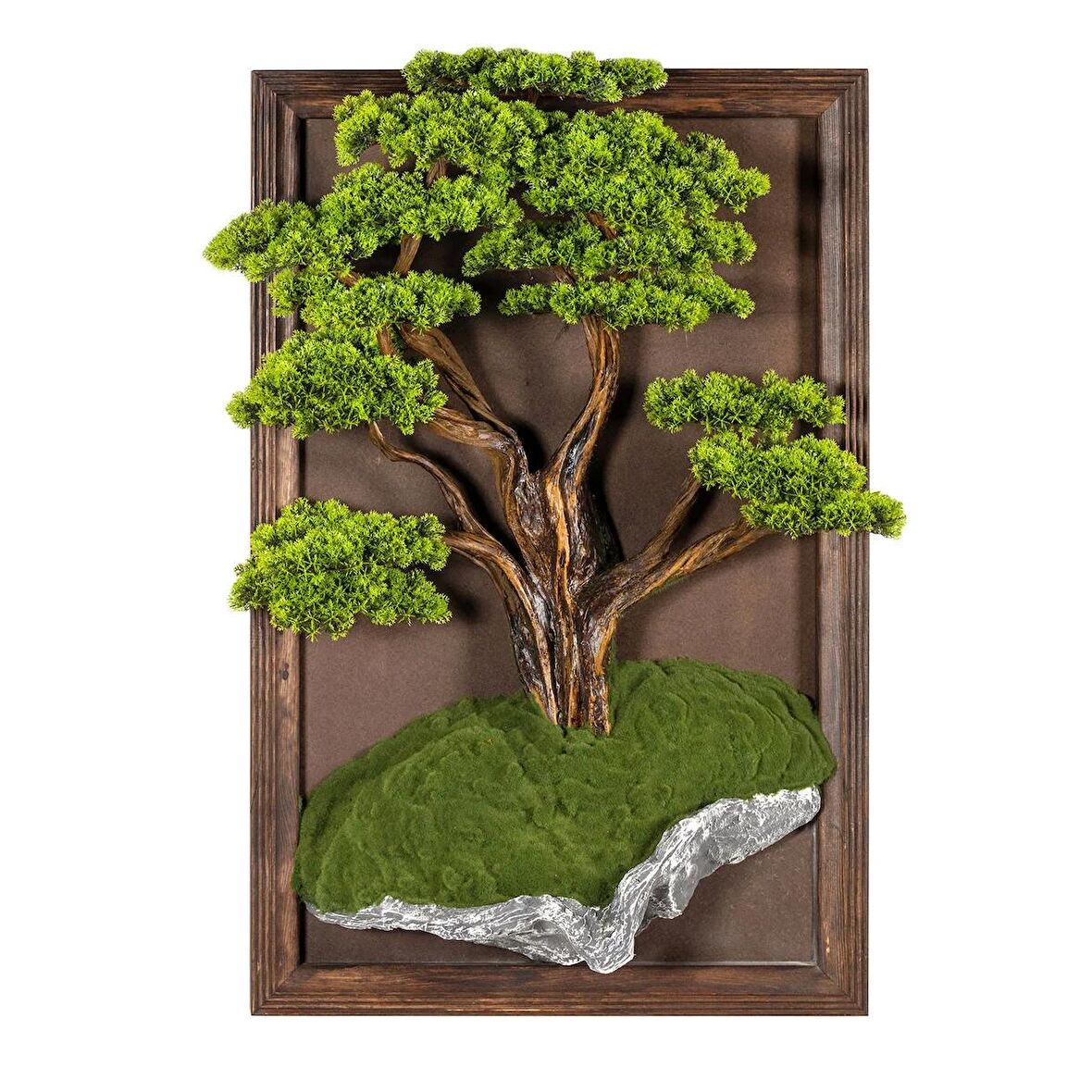 Bonsai Tablo - Masif Ahşap Çerçeveli 3 Boyutlu Yapay Ağaç Tablosu 65x100 Cm