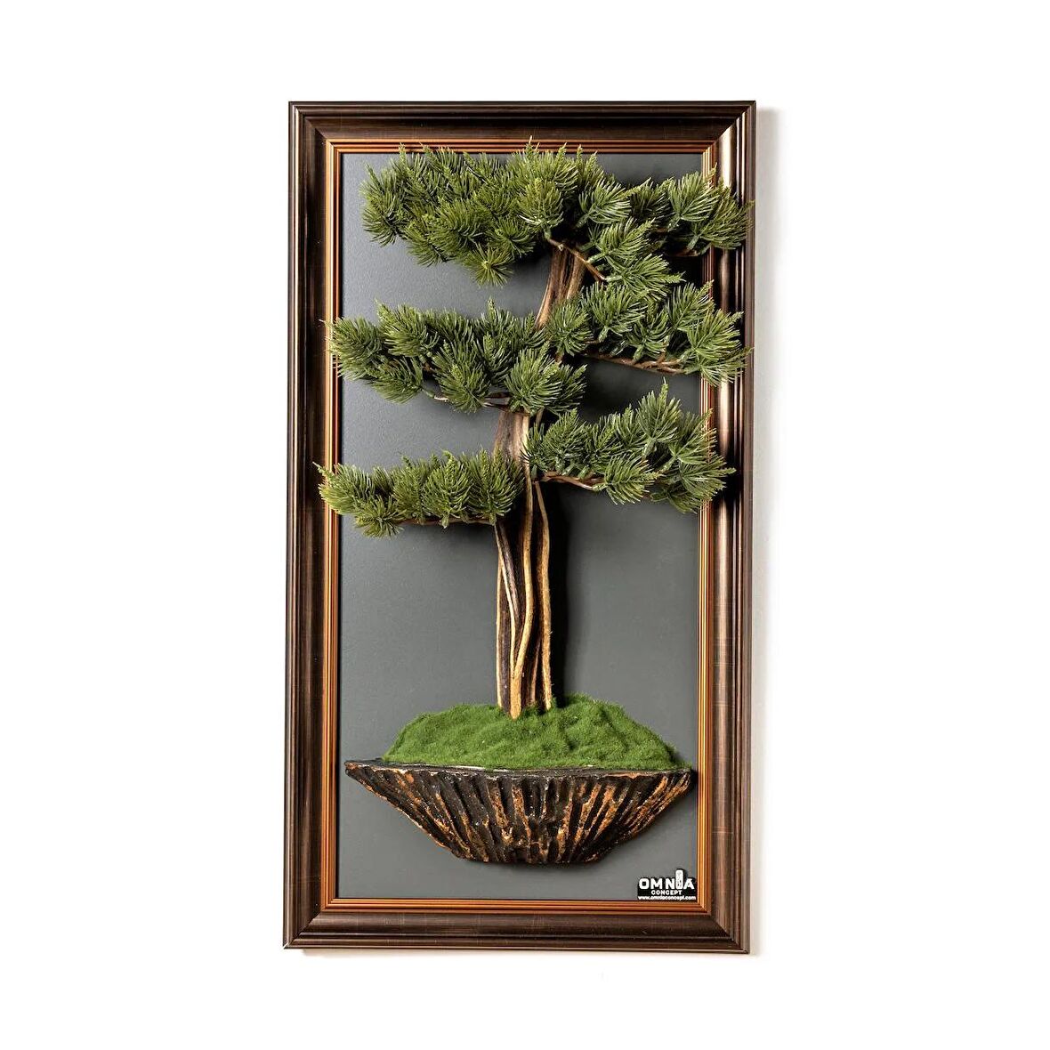 Bonsai Tablaeu - 4 - Mdf Plaka Üzerinde Çerçeveli 3 Boyutlu Yapay Ağaç Tablosu 33x60 Cm