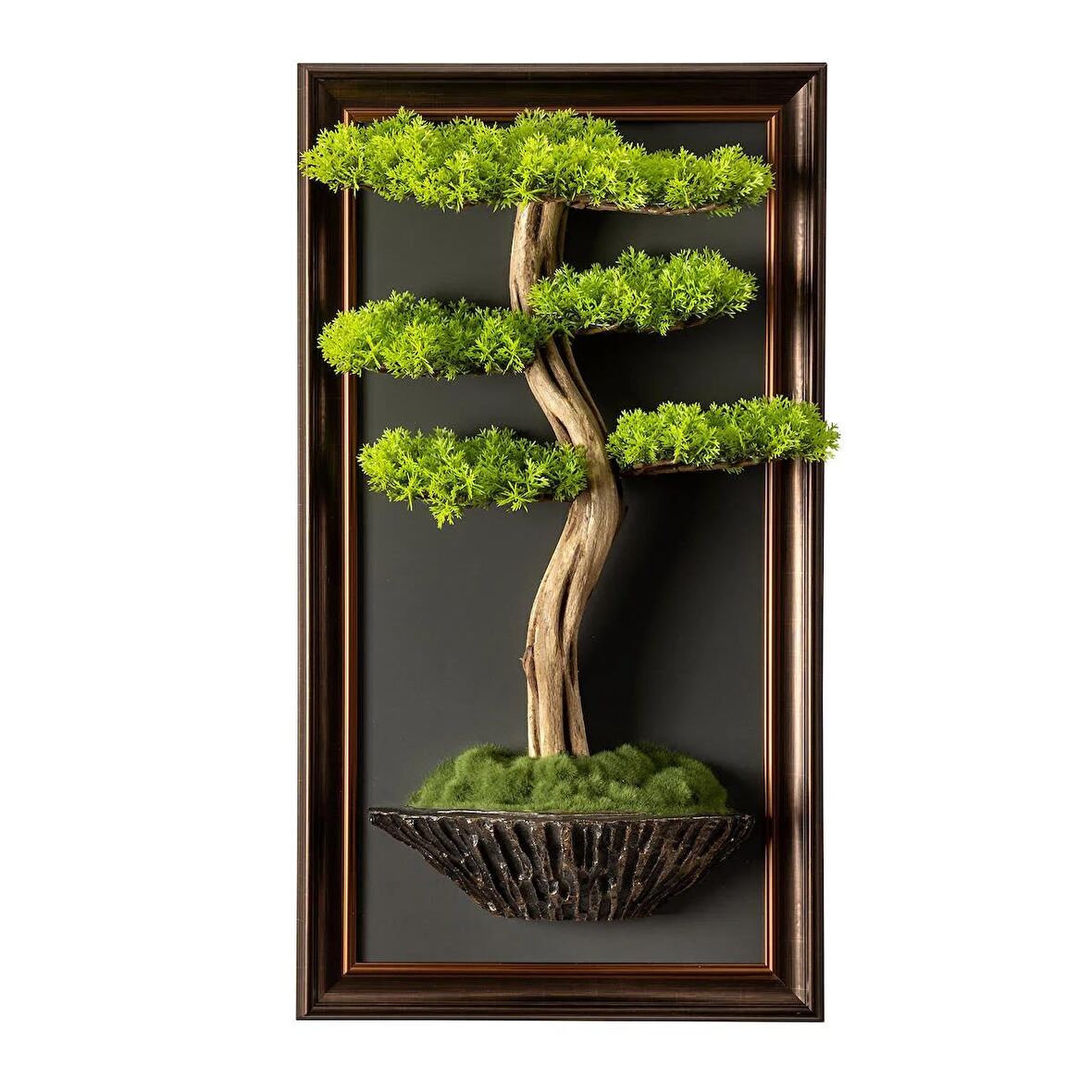 Bonsai Tablaeu - 6 - Mdf Plaka Üzerinde Çerçeveli 3 Boyutlu Yapay Ağaç Tablosu 33x60 Cm