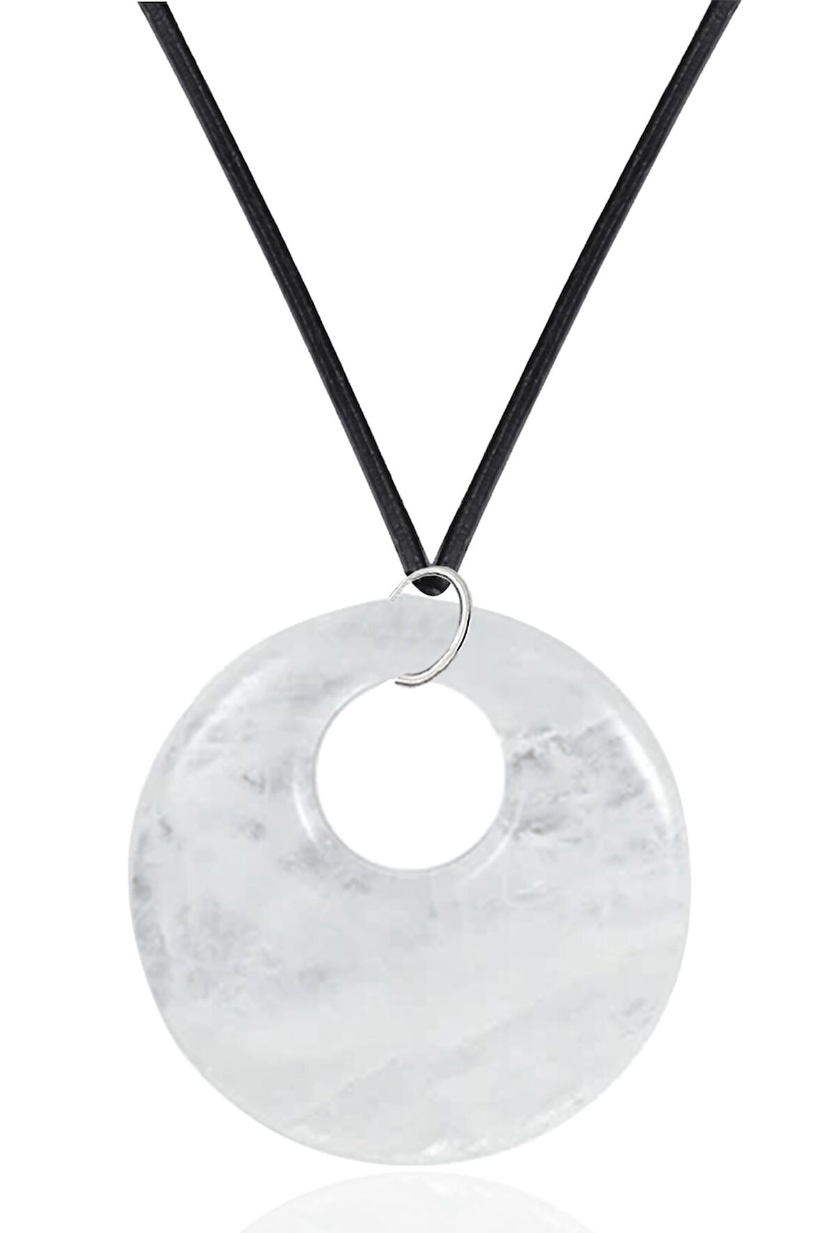 Sertifikalı Deri İpli Doğal Kristal Kuvars Taşı Kolye