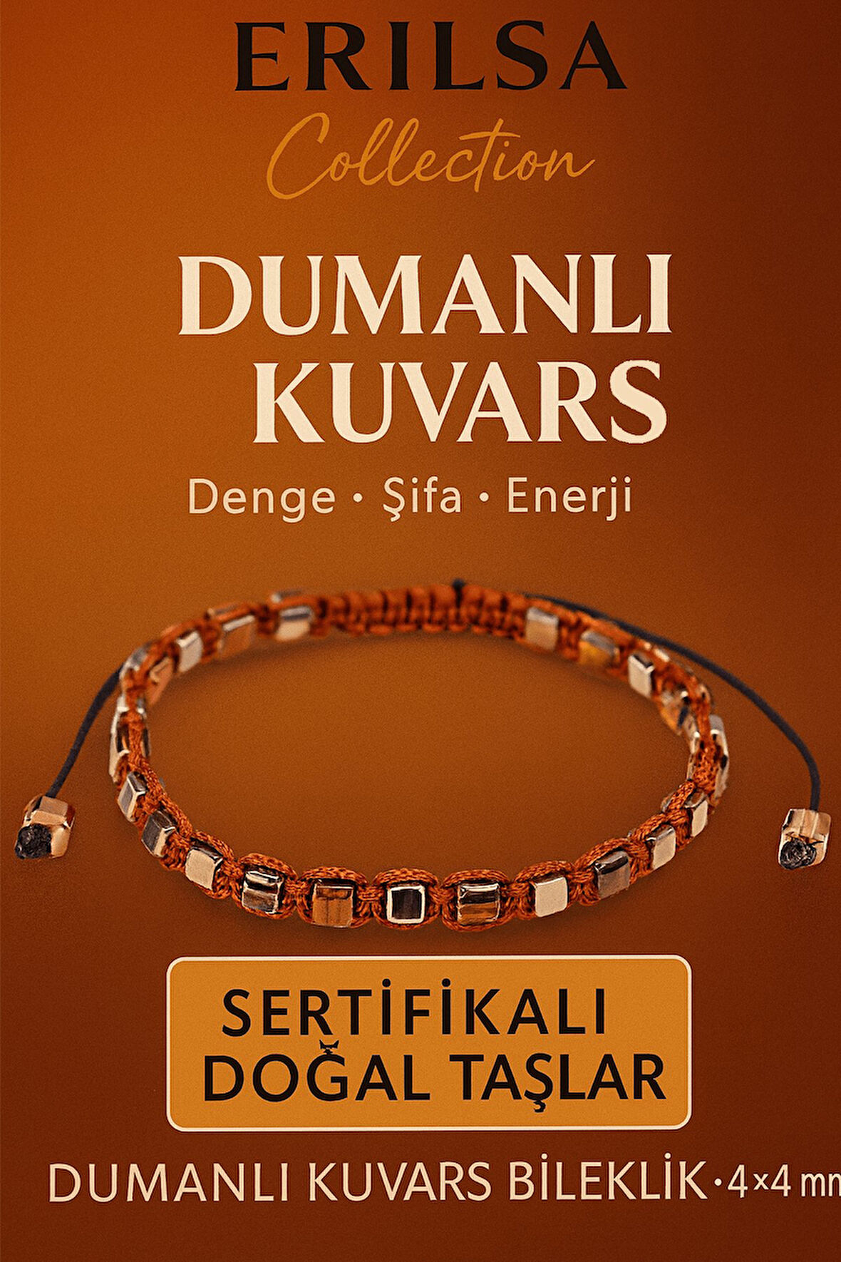 Sertifikalı Doğal Terahertz - Dumanlı Kuvars Taşı Bileklik 4x4 mm - Denge ve Arınma Taşı