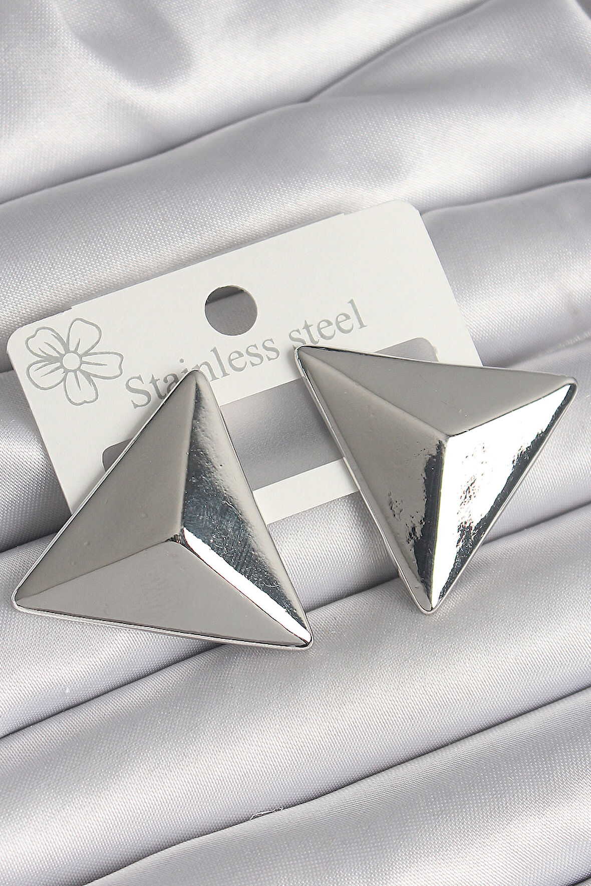 Pirinç Gümüş Renk 3D Üçgen Model Kadın Küpe - TJ-BKP10230