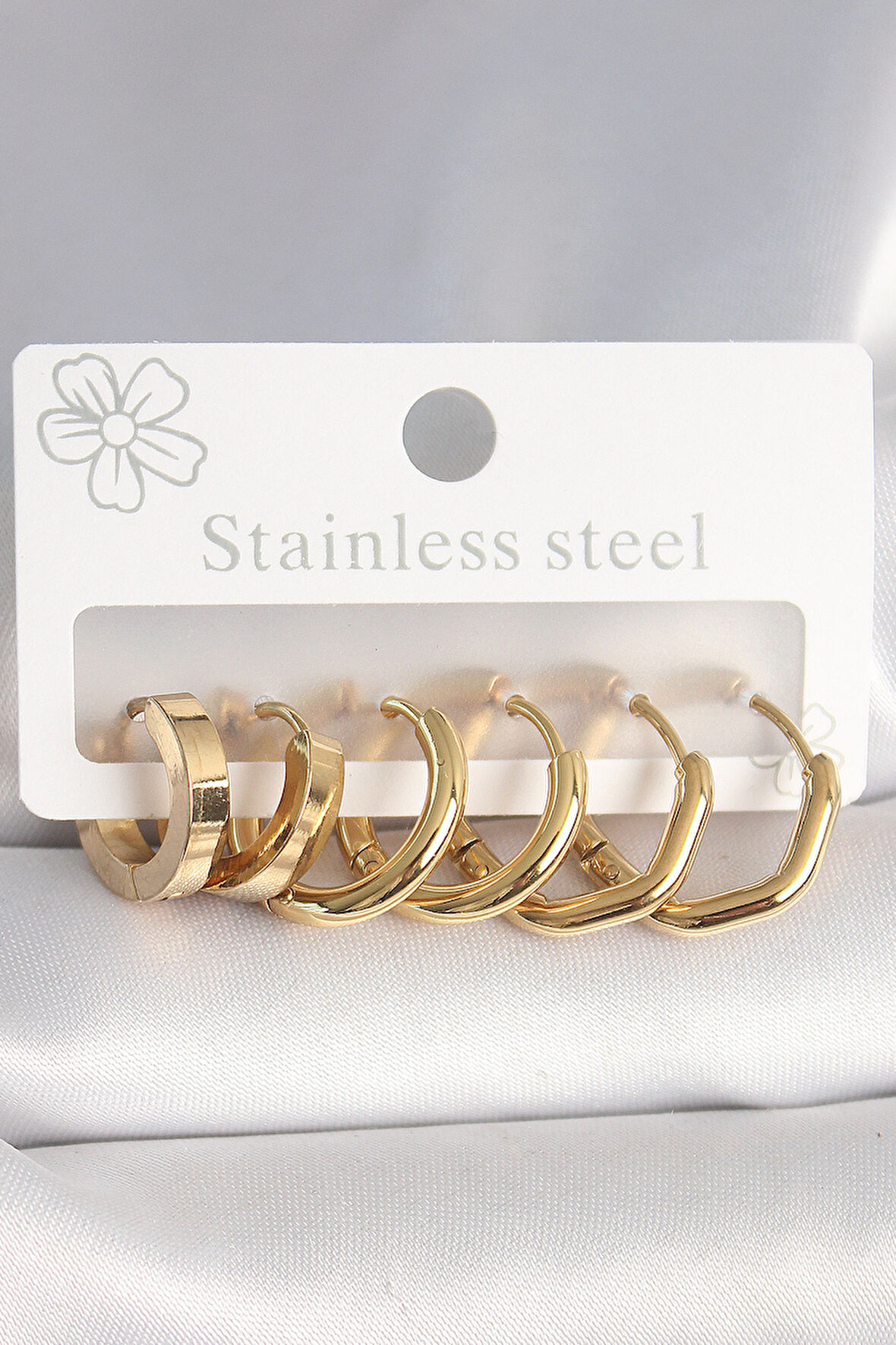 316L Çelik Gold Renk Geometrik Halka Model Kadın Küpe Seti - TJ-BKP10391