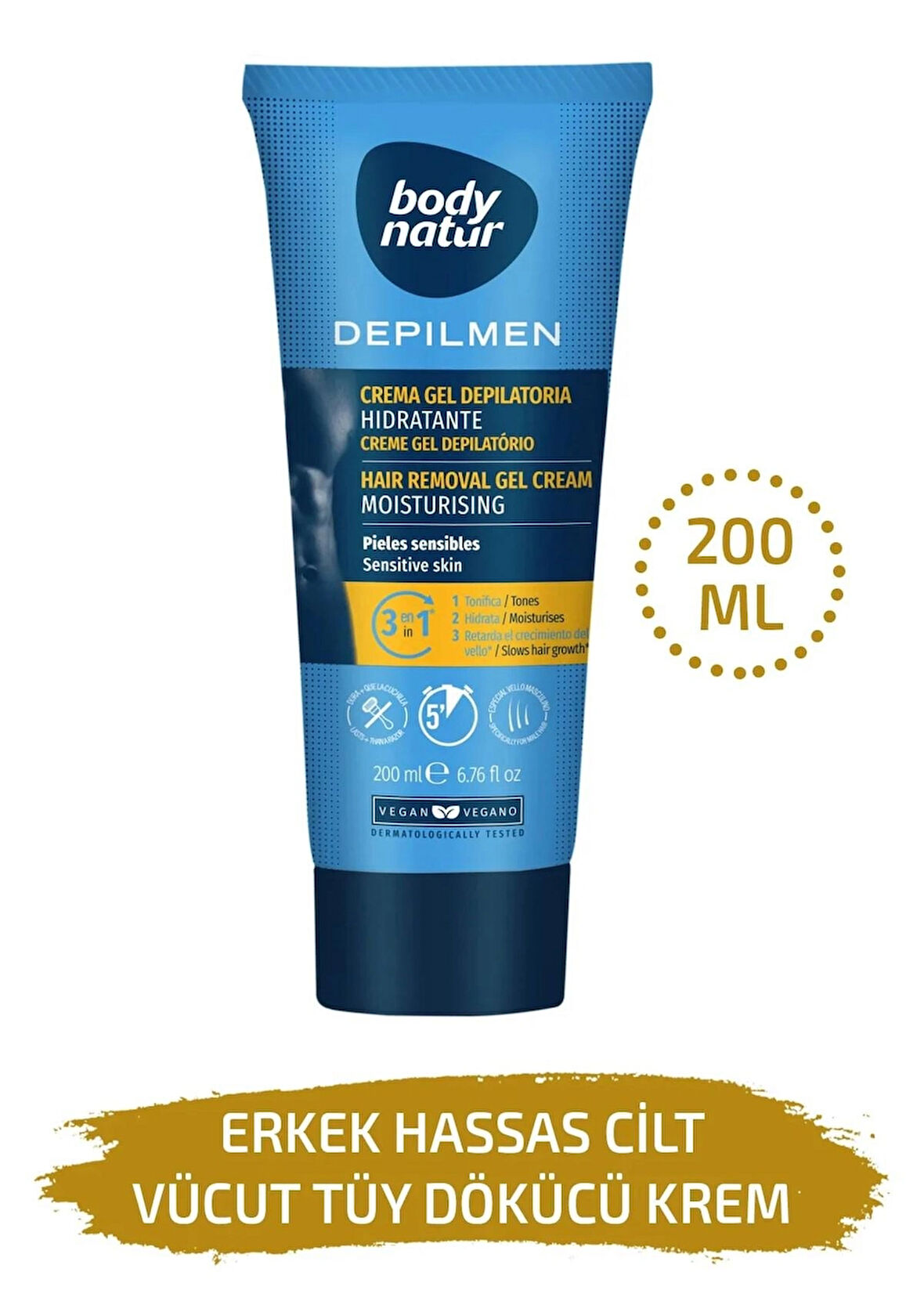 Body Natur Hassas Ciltli Erkekler Için Vücut Tüy Dökücü Krem - Hair Removal Cream Sensitive 200ml