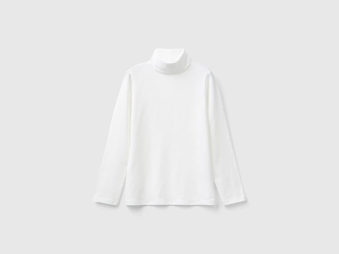 Kız Çocuk Ekru Balıkçı Yaka Basic T-Shirt