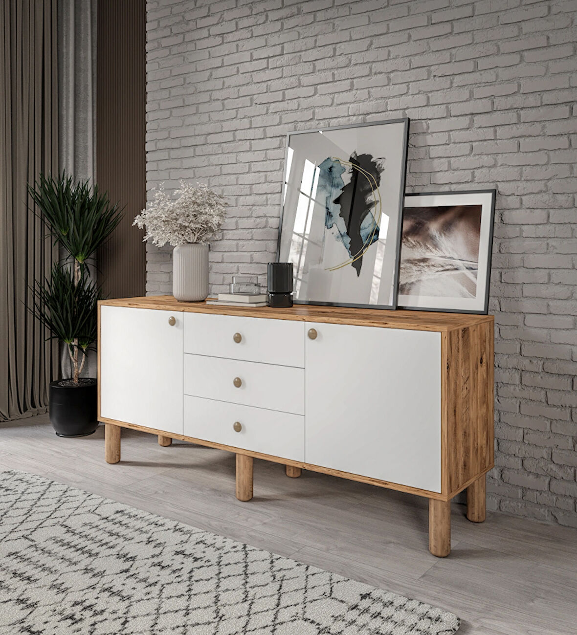 Afilli Bohem Konsol 3 Çekmeceli 2 Kapaklıtamamı Mdf