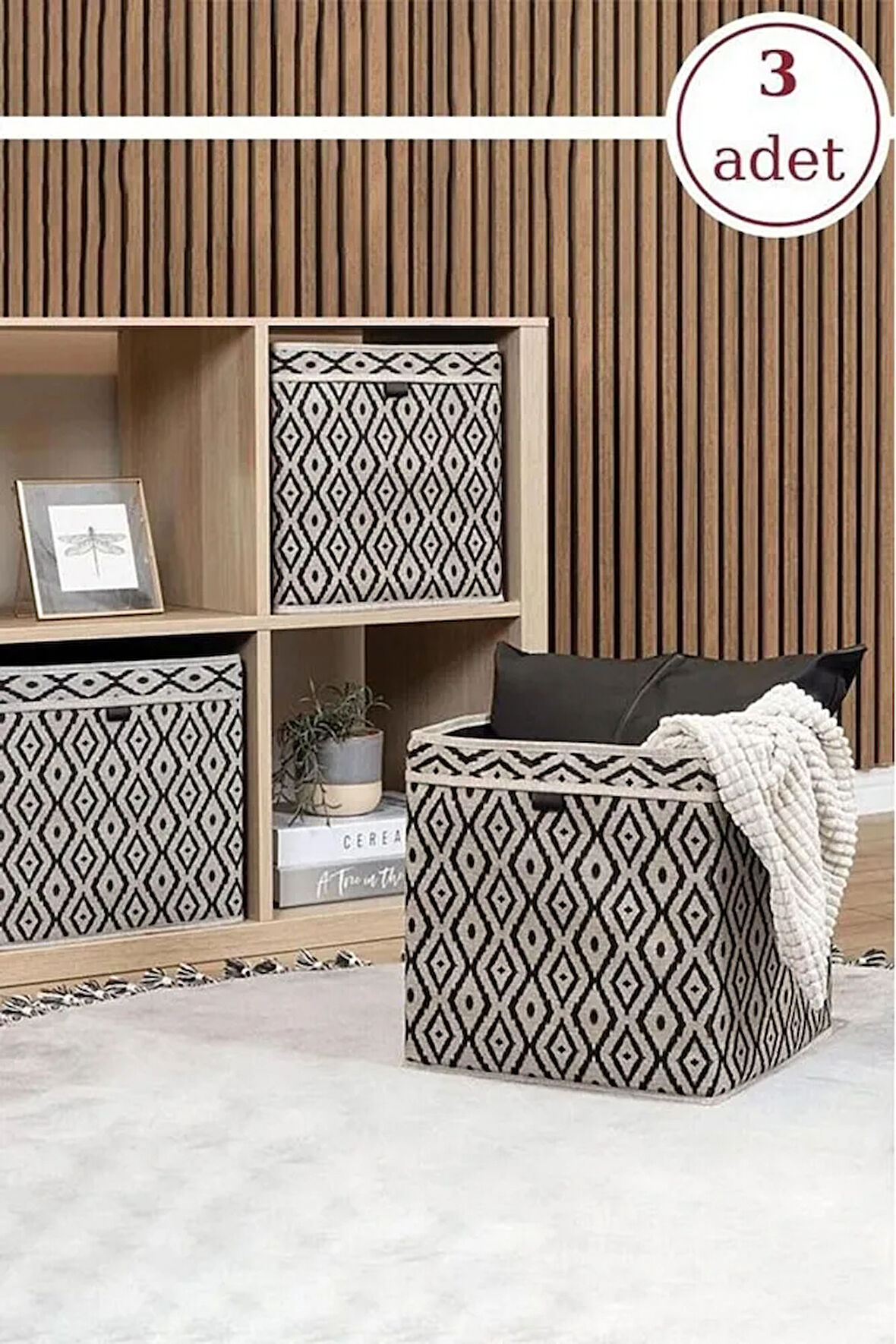 (3 ADET )Bohe Raf Düzenleyici Organizer Kutu, Saklama Kutusu, 30 x 30 x 30 cm