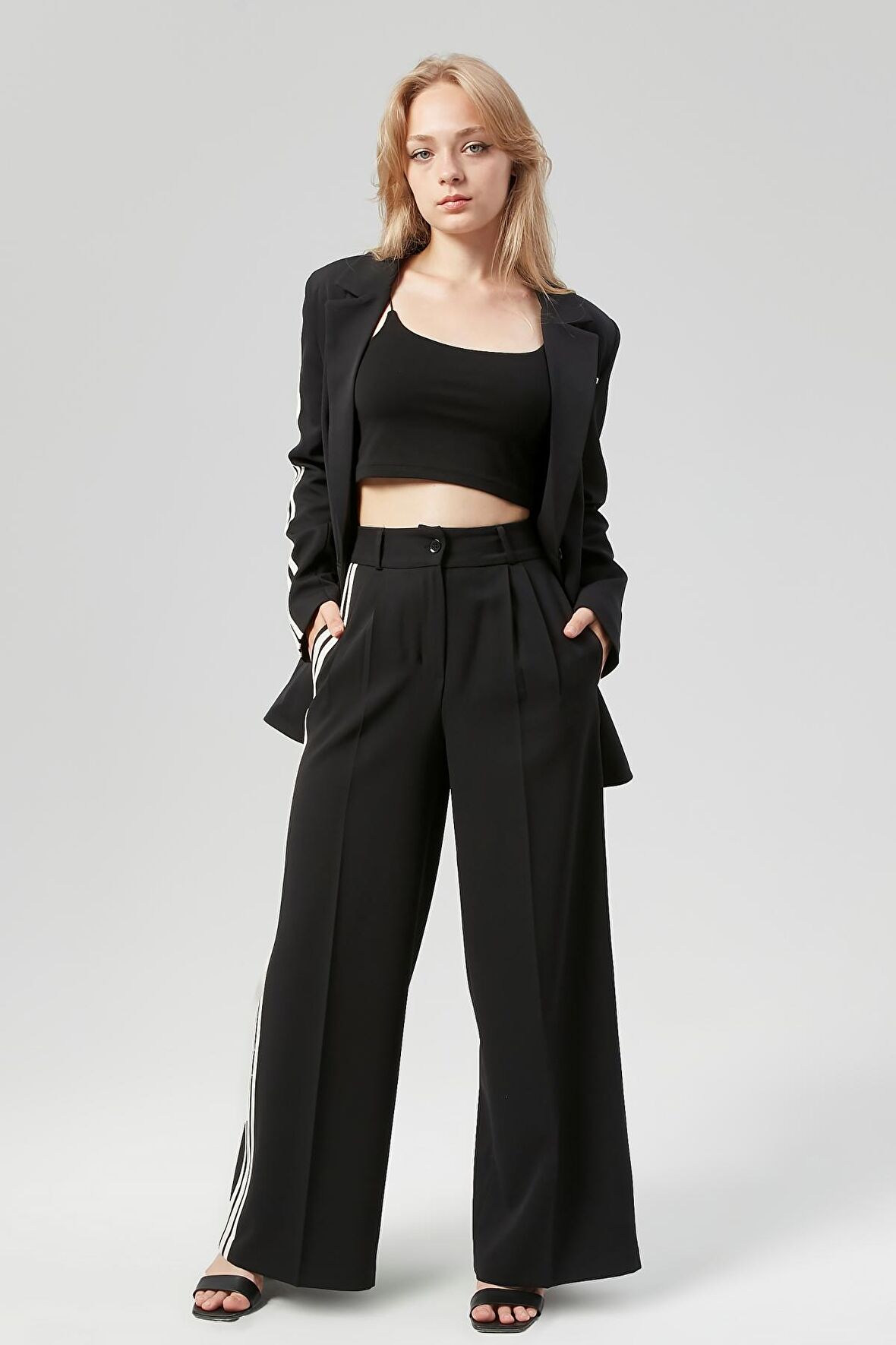 Kadın Şerit Detaylı Palazzo Pantolon