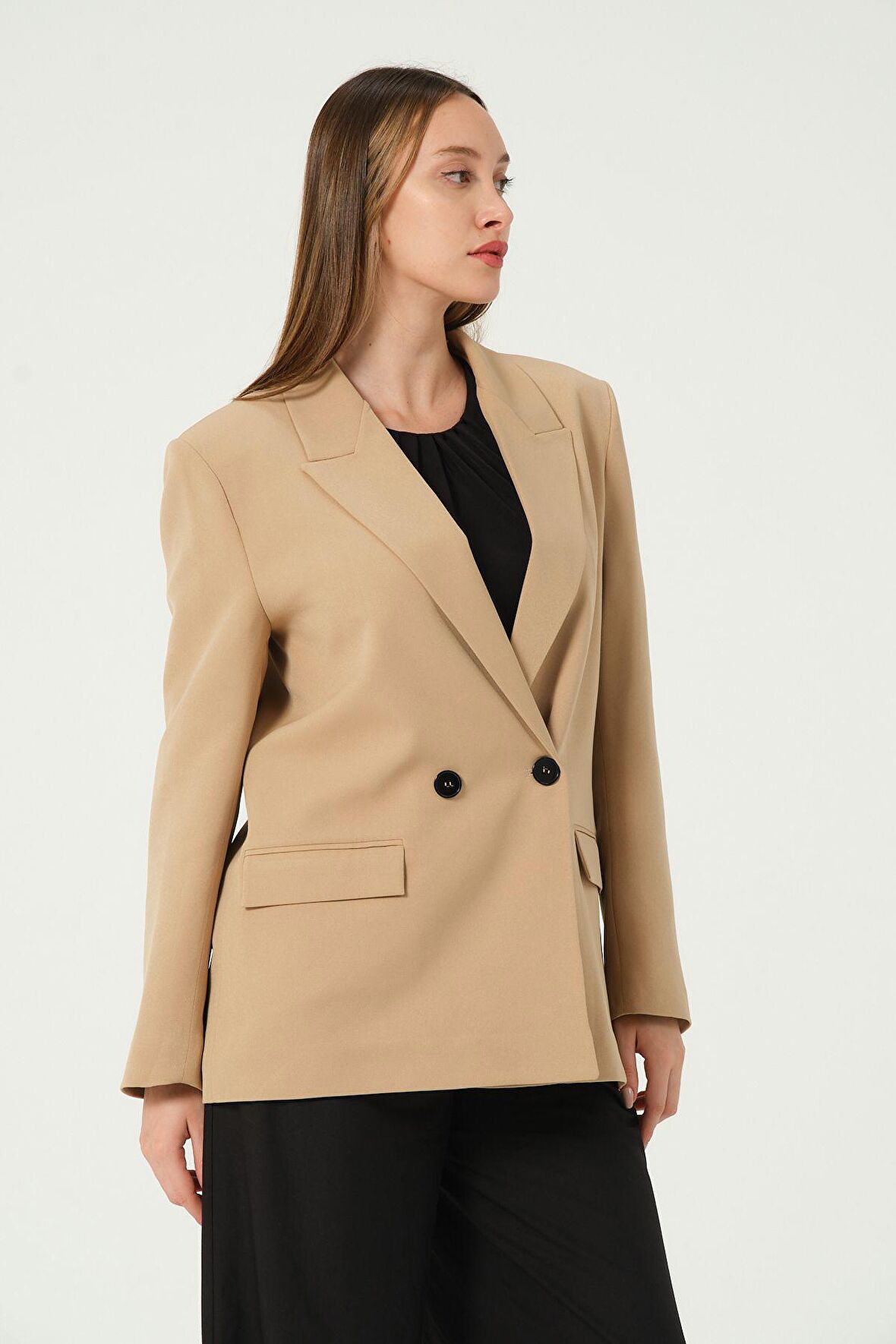 Camel Regular Astarlı Dokuma Blazer Ceket