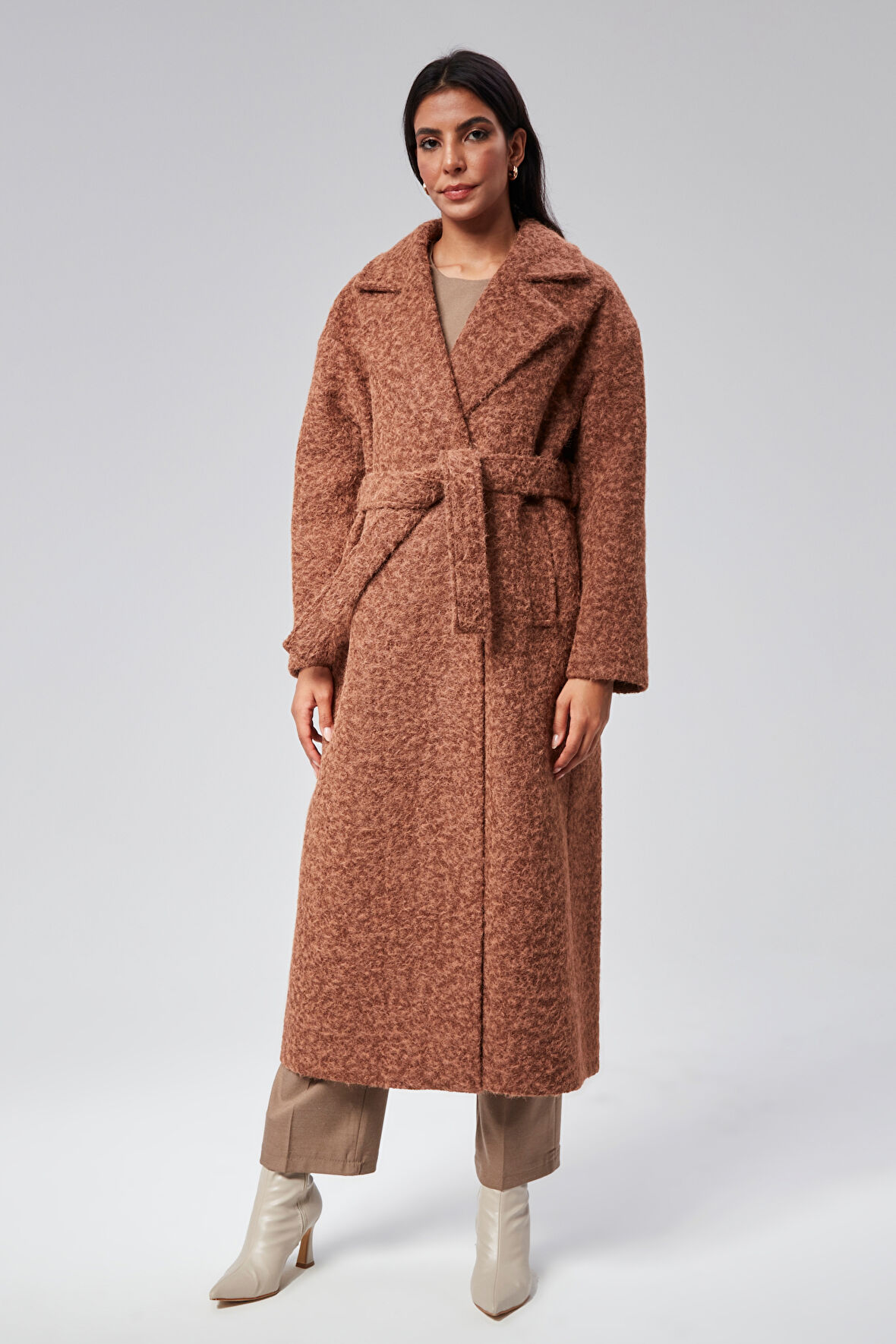 Kadın Buklet Kaşe Oversize Kaban