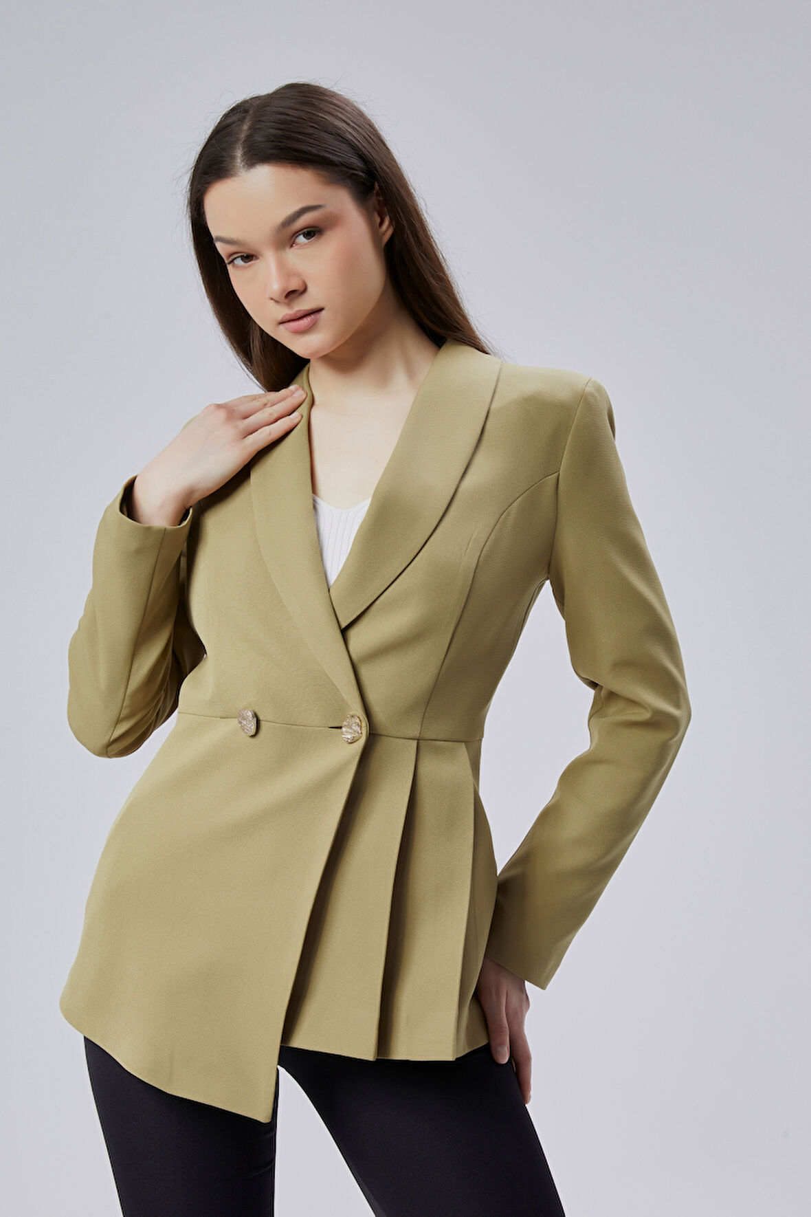 Haki Regular Fit Pile Detaylı Blazer Ceket