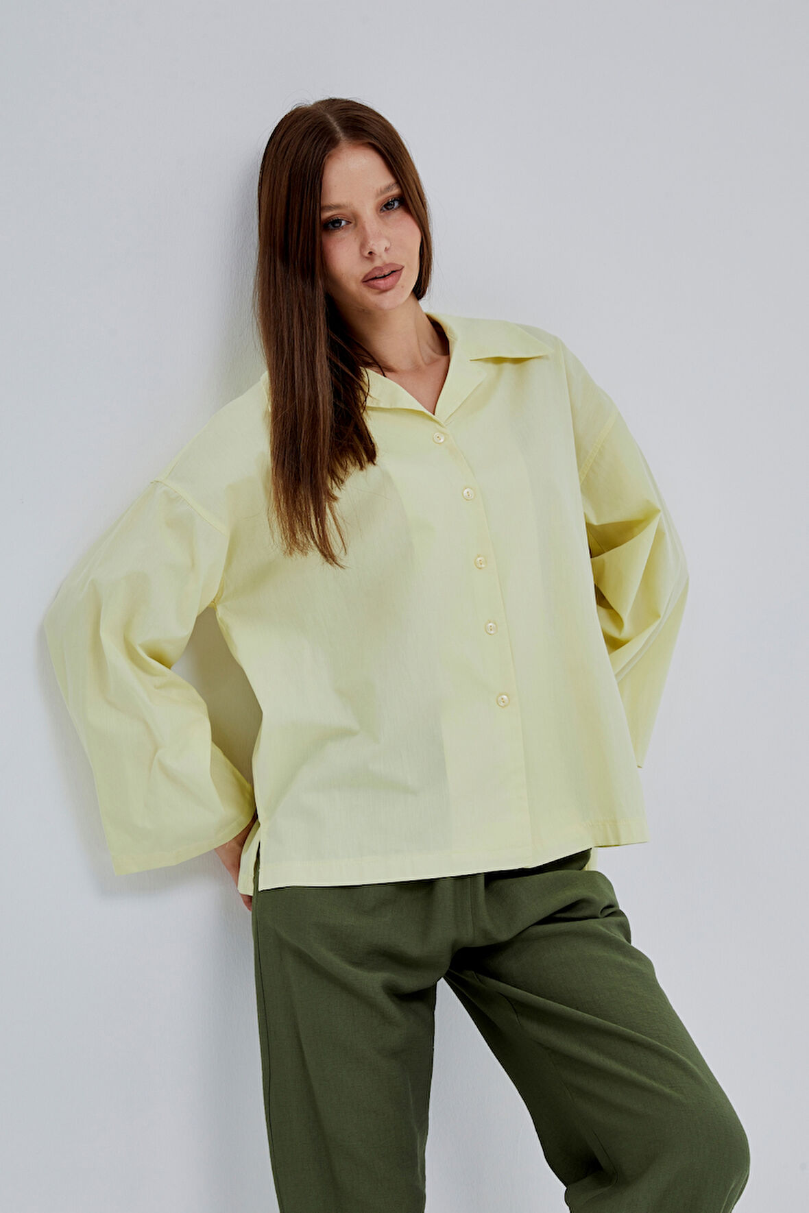 Sarı Oversize Poplin Gömlek