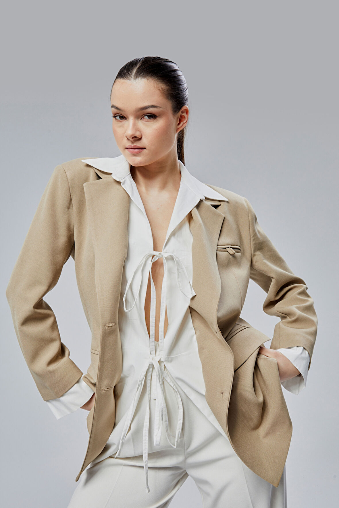 Vizon Gömlek Detaylı Regular Blazer Ceket