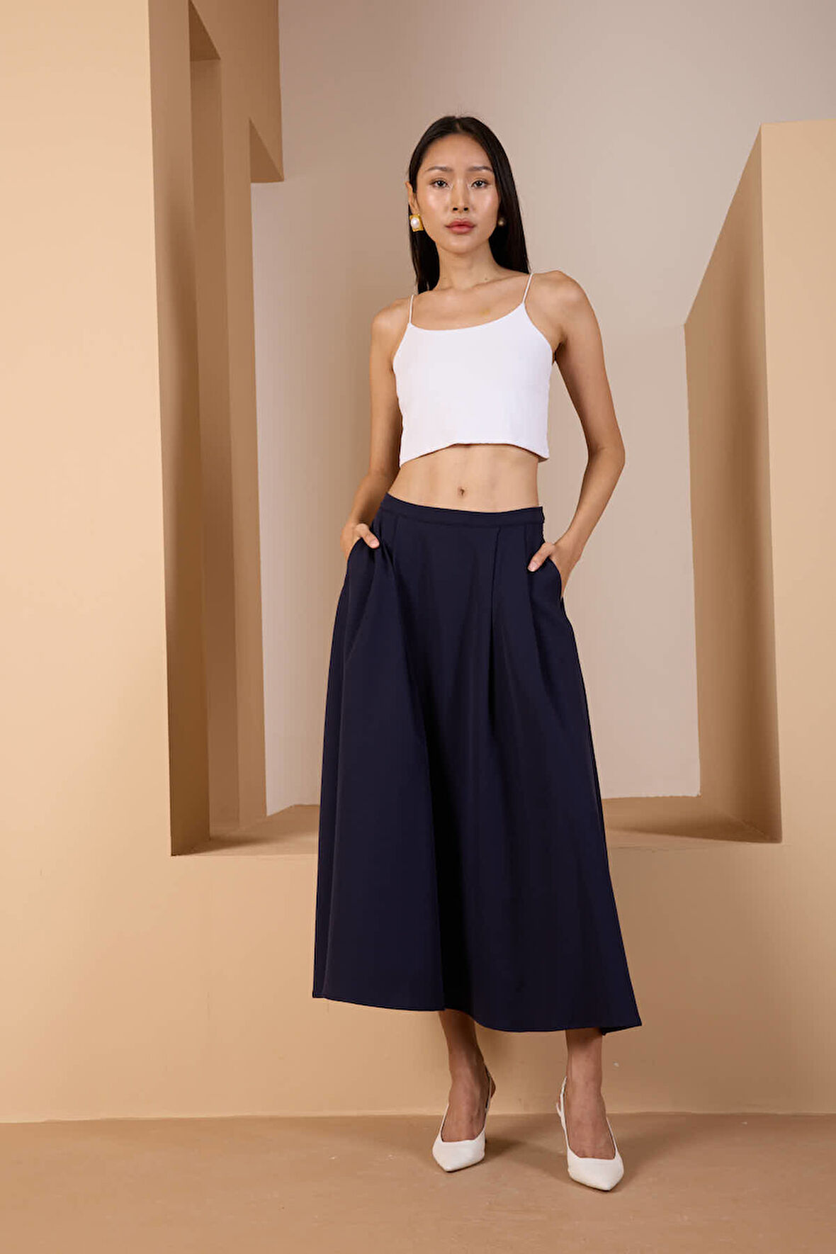 Lacivert Salaş Kesim Dokuma Etek