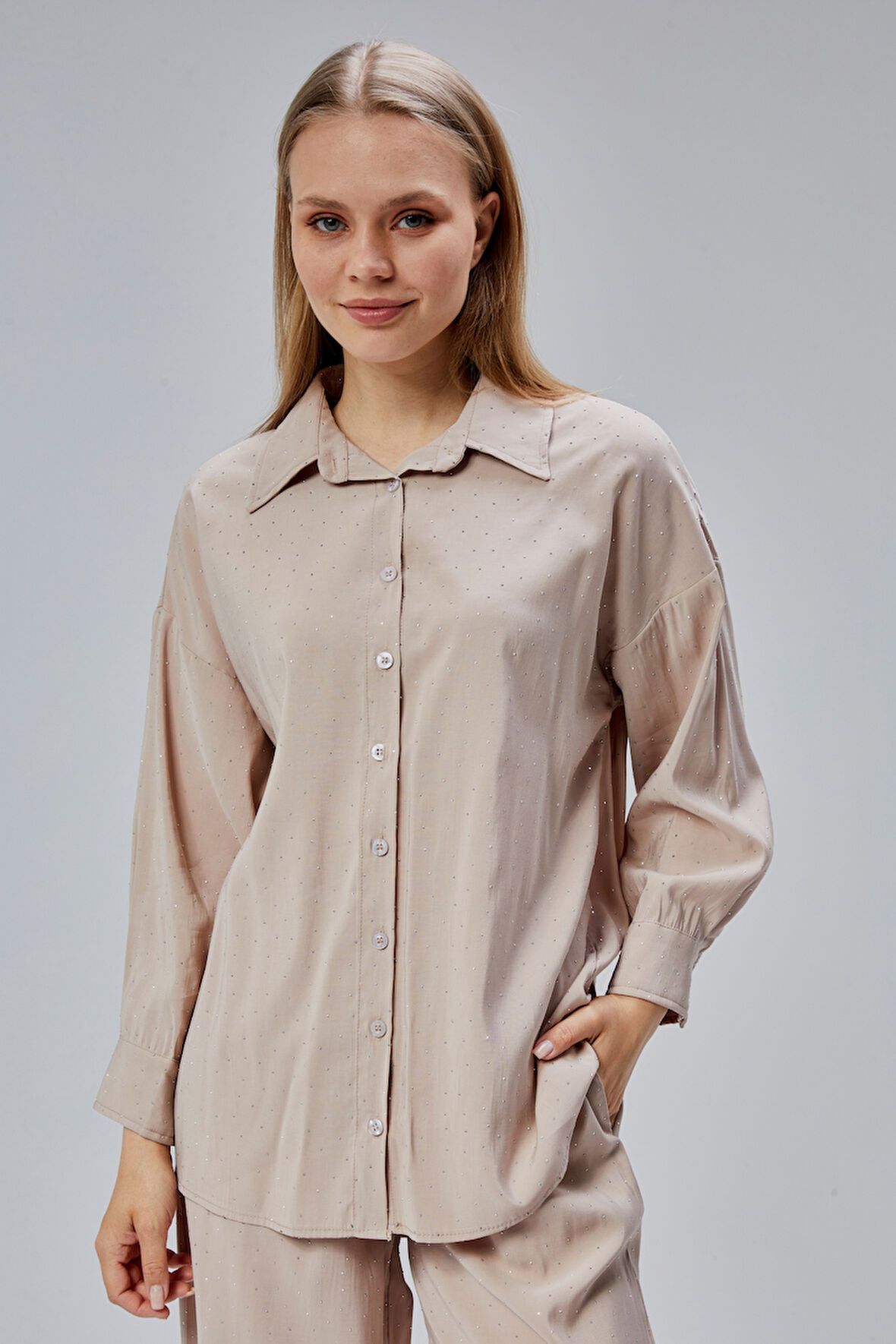 Vizon Taş İşlemeli Salaş Kalıp Gömlek 