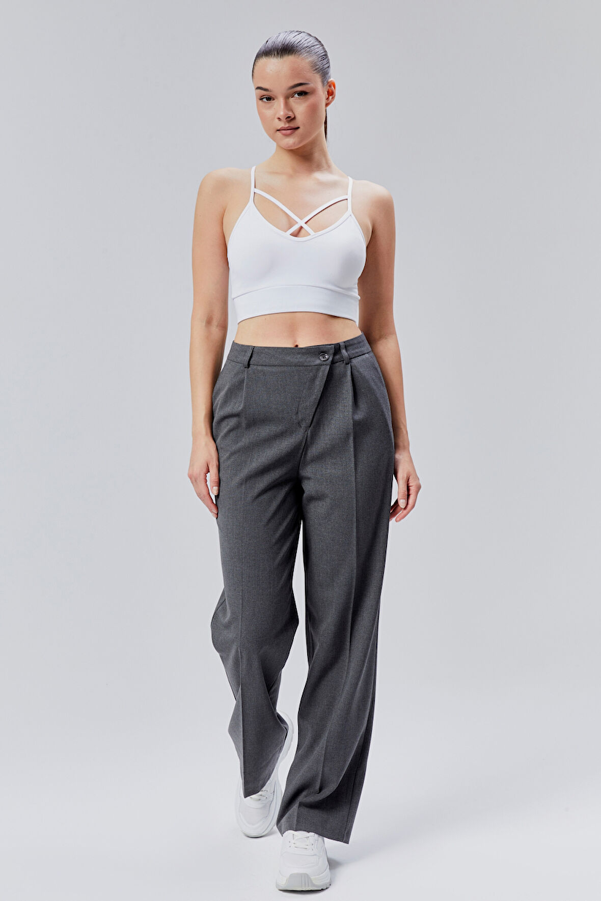 Antrasit Rahat Kalıp Dokuma Palazzo Pantolon