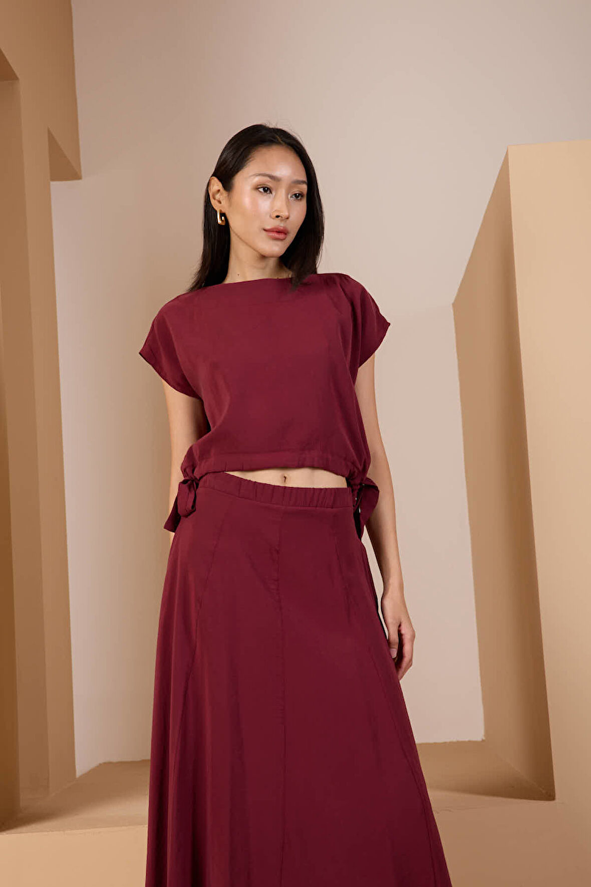 Bordo Salaş Modal Dokuma Bluz