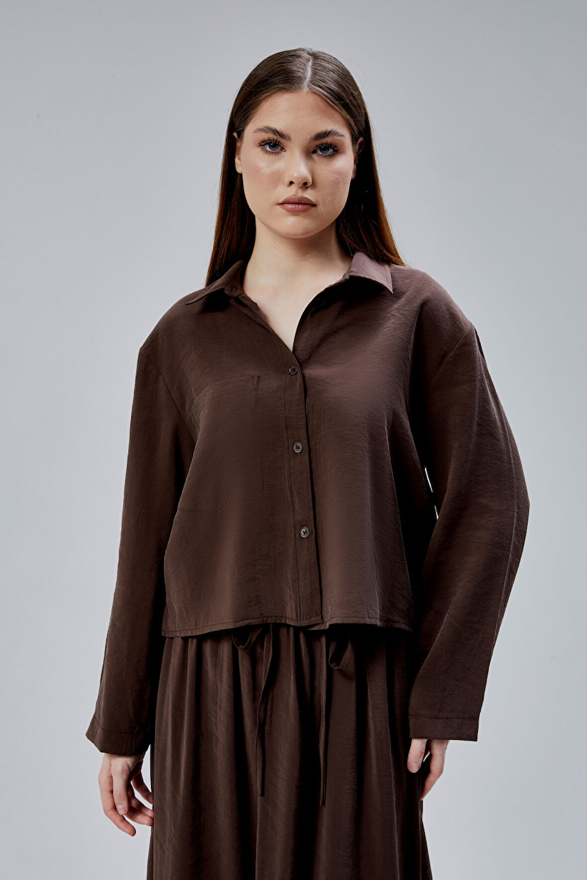 Kahverengi Oversize Gömlek