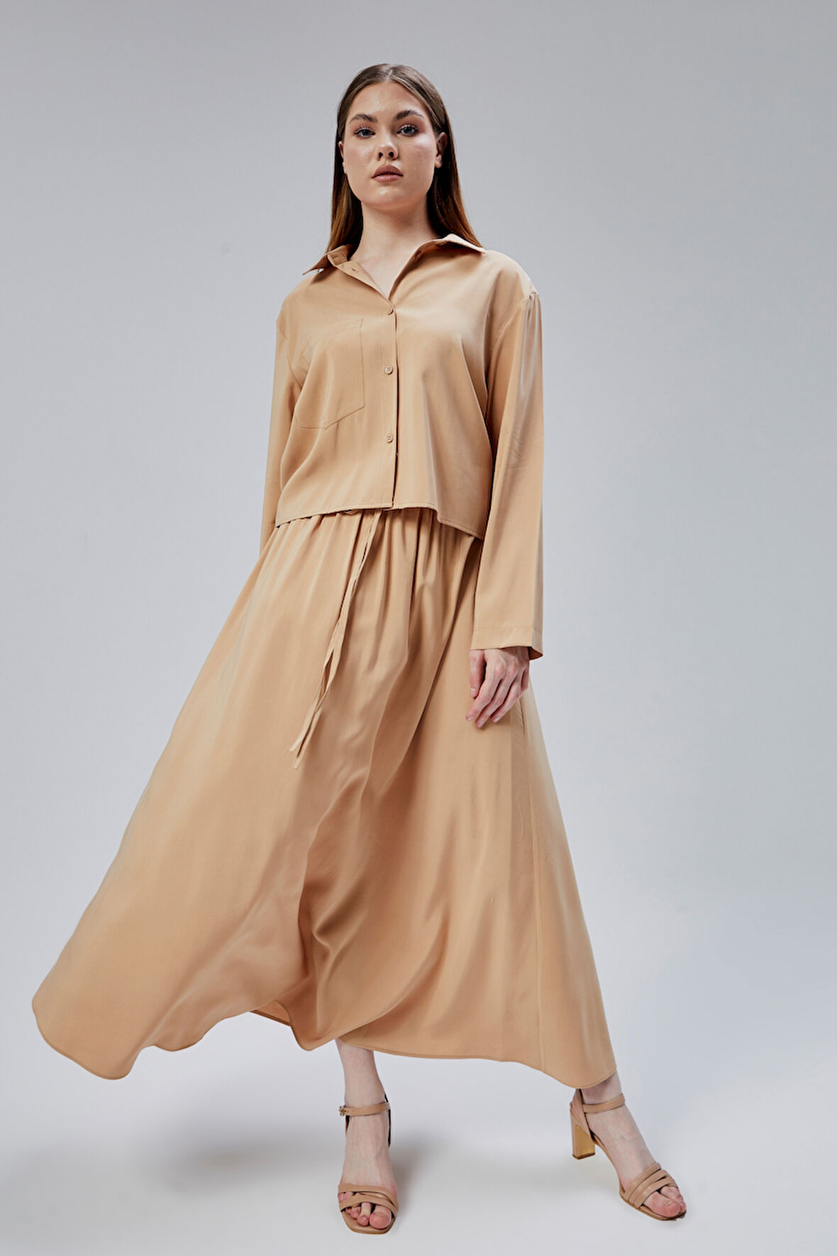 Vizon Beli Lastikli Modal Dokuma Etek