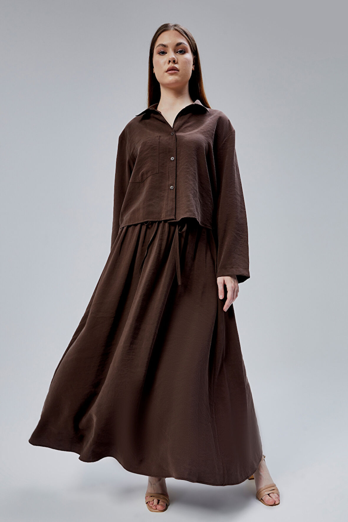 Kahverengi Beli Lastikli Modal Dokuma Etek