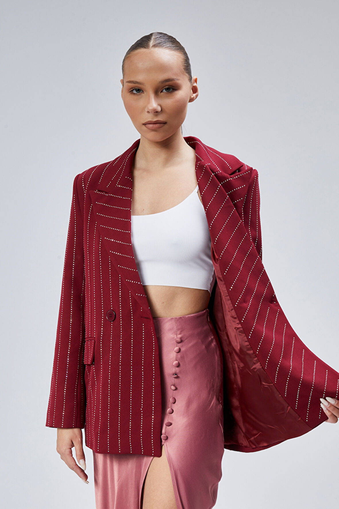 Kadın Taş İşlemeli Regular Vatkalı Blazer Ceket