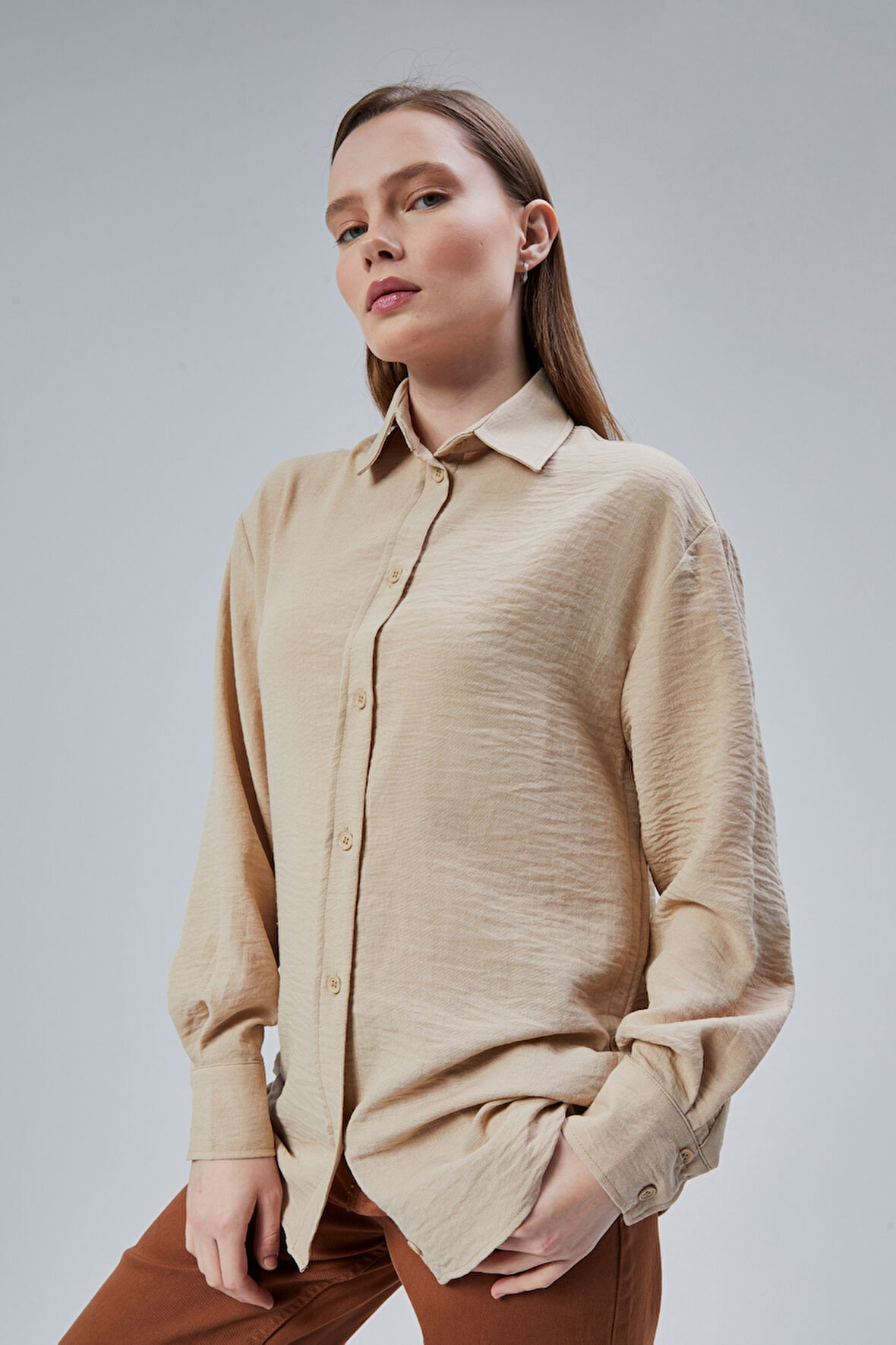 Kadın Salaş Kalıp Keten Gömlek