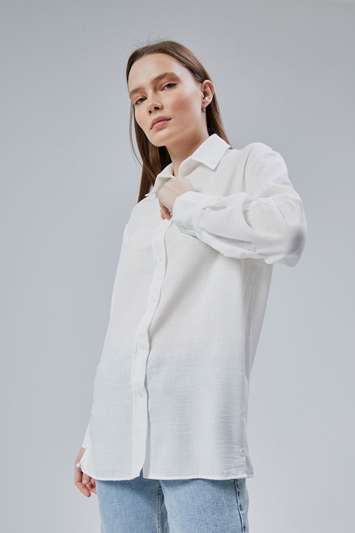 Kadın Salaş Kalıp Keten Gömlek