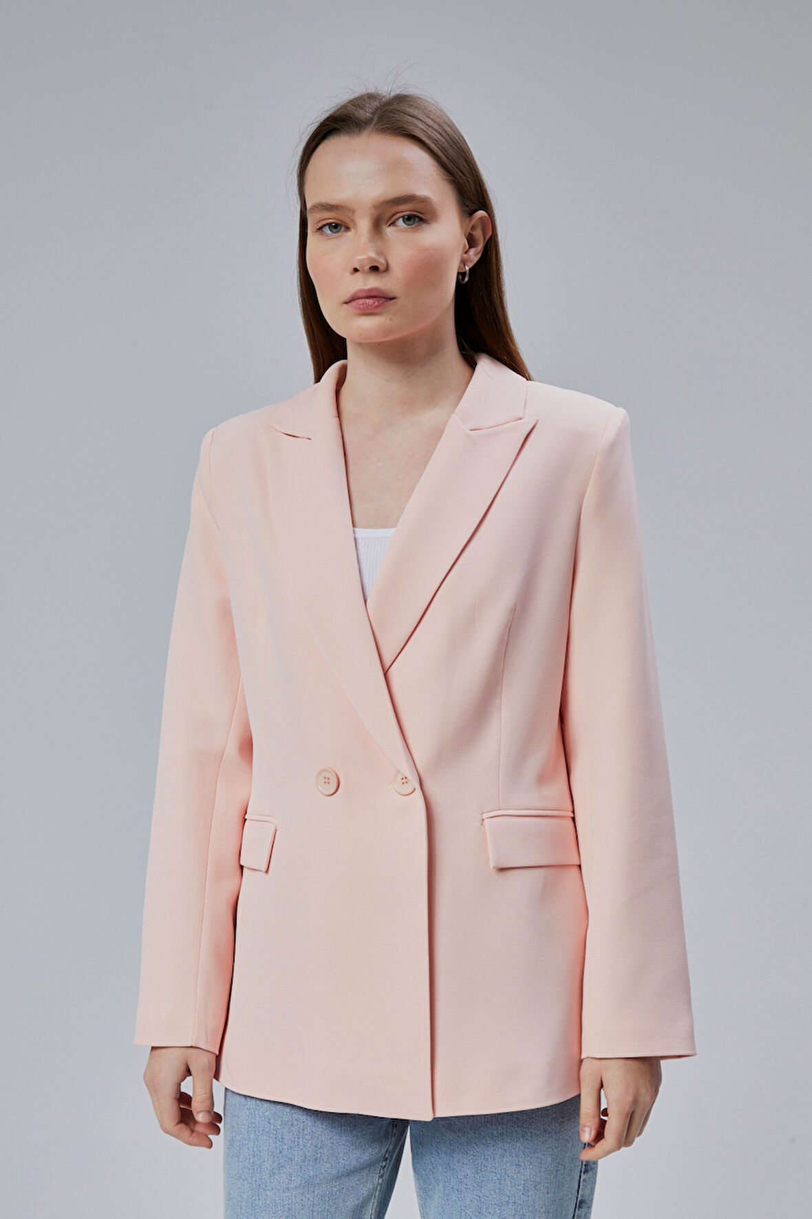 Kadın Salaş Kesim Astarlı Dokuma Blazer Ceket