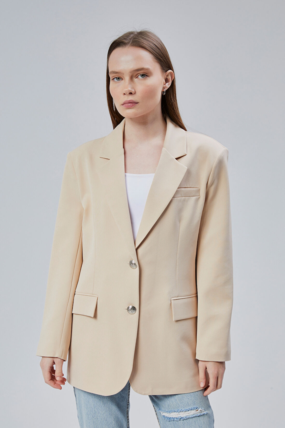 Kadın Oversize Astarlı Dokuma Blazer Ceket
