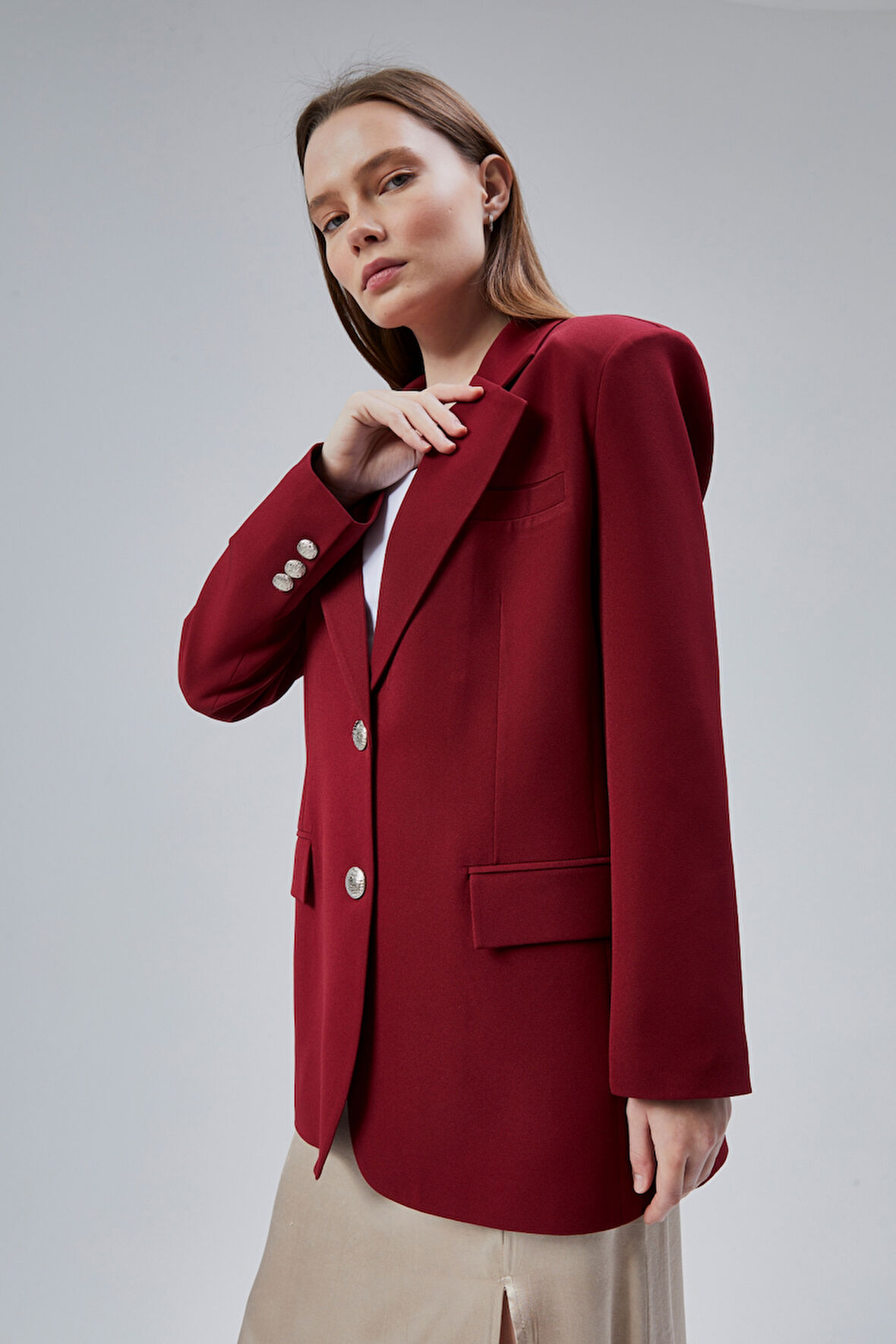 Kadın Oversize Astarlı Dokuma Blazer Ceket