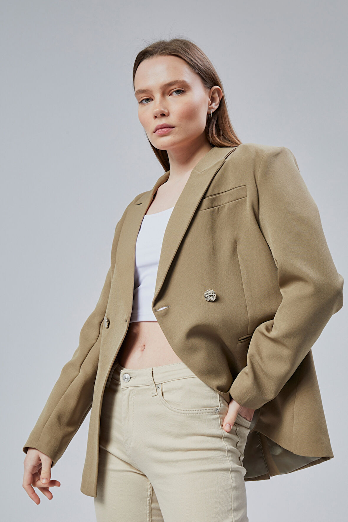 Kadın Kruvaze Kapama Oversize Blazer Ceket