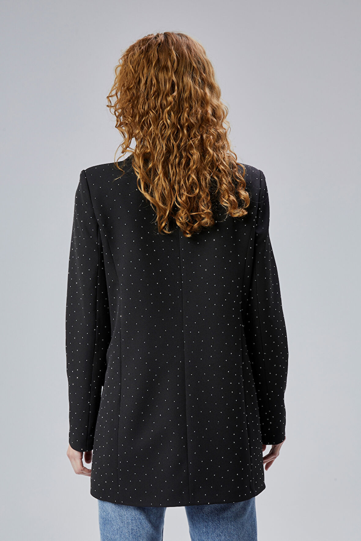 Kadın Regular Dokuma Astarlı Taş Detaylı Blazer Ceket 