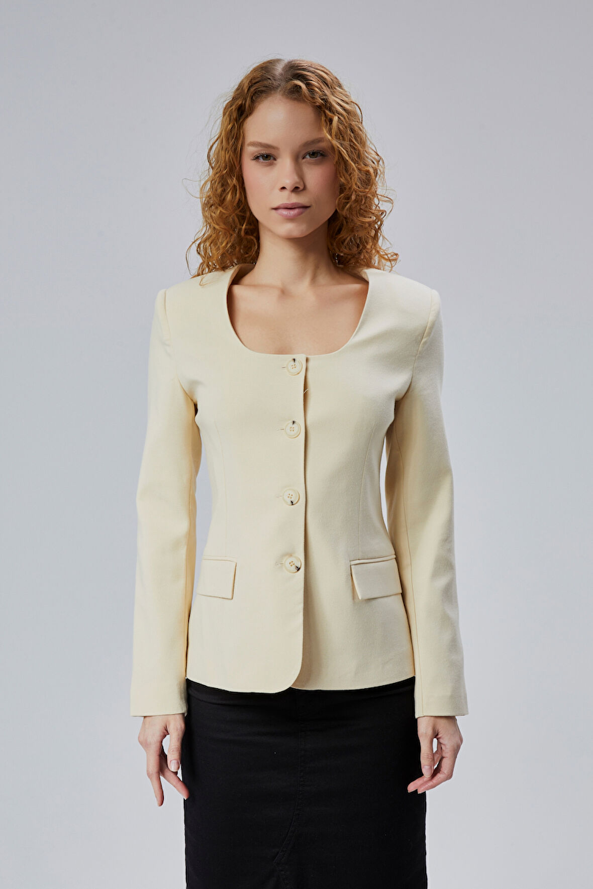 Kadın Regular Kare Yaka Dokuma Ceket