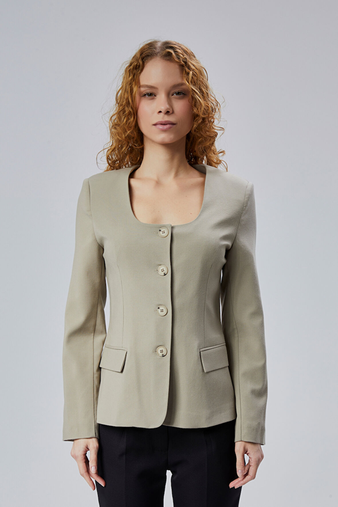 Kadın Regular Kare Yaka Dokuma Ceket