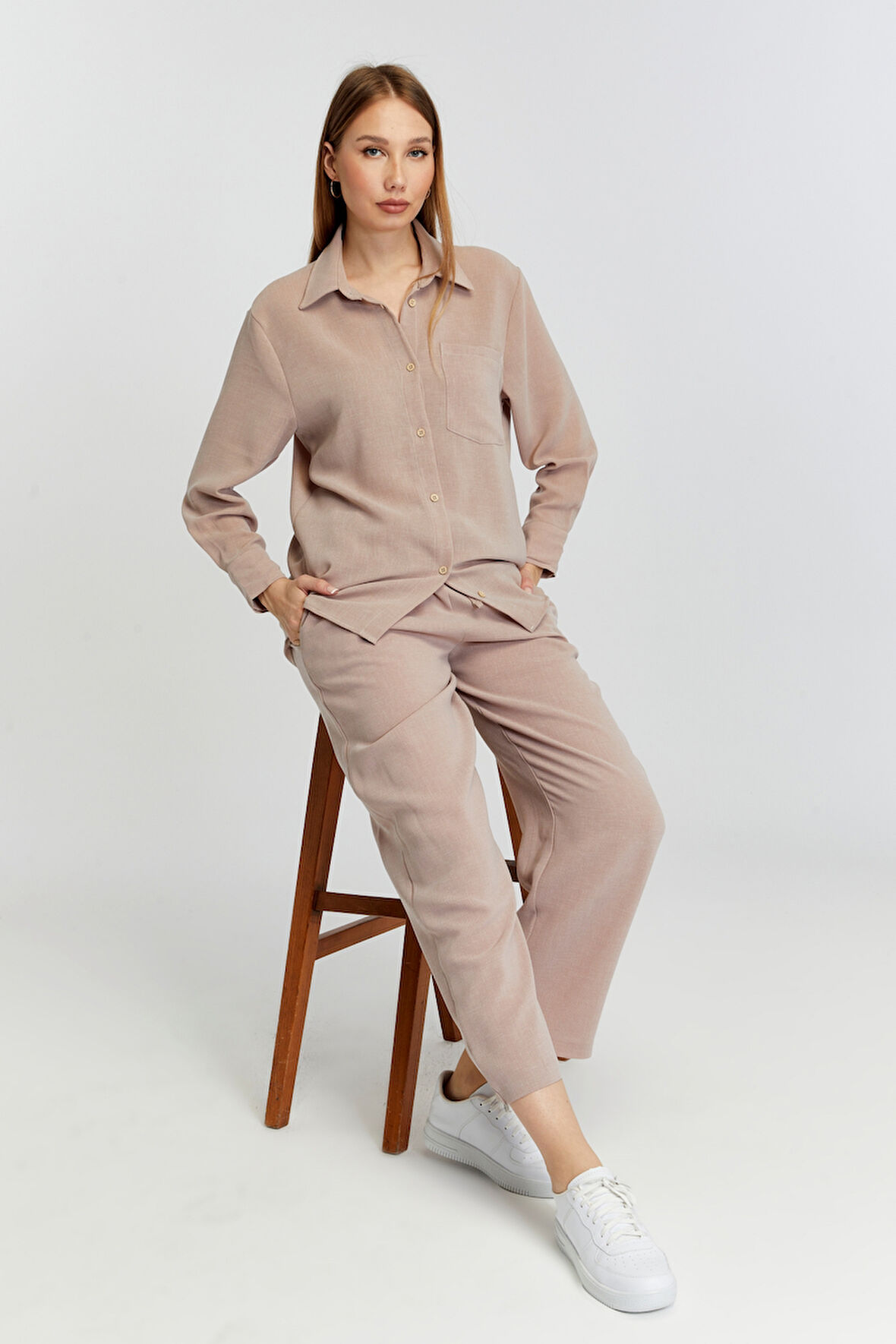 Kadın Vizon Casual Salaş Kalıp Gömlek 