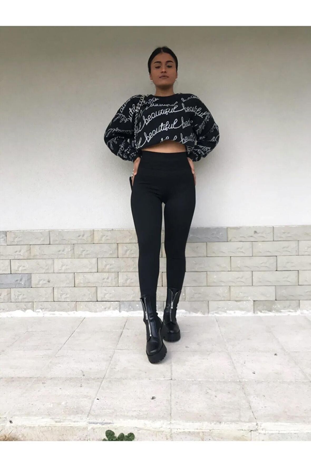 Kadın Siyah Çelik Örme Tayt