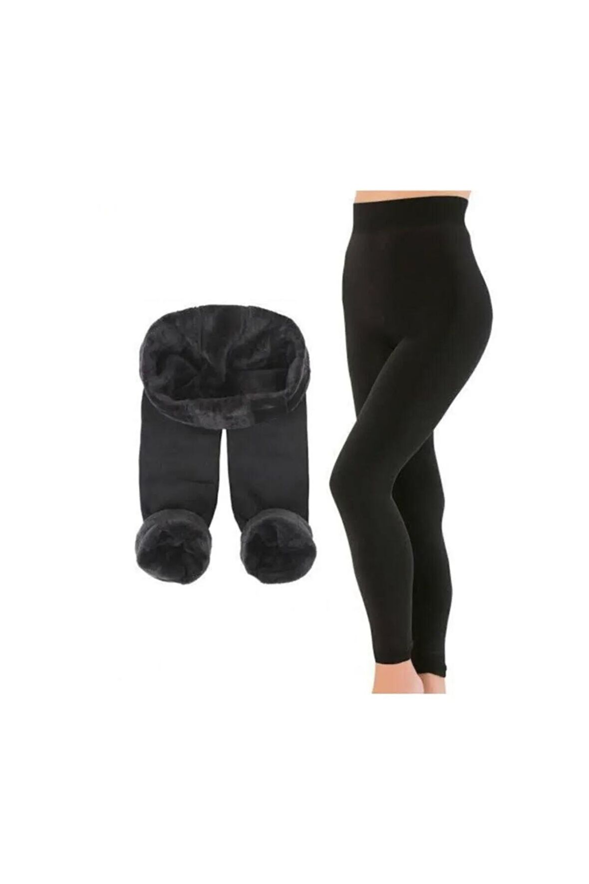 Kadın Siyah Peluşlu Termal Tayt