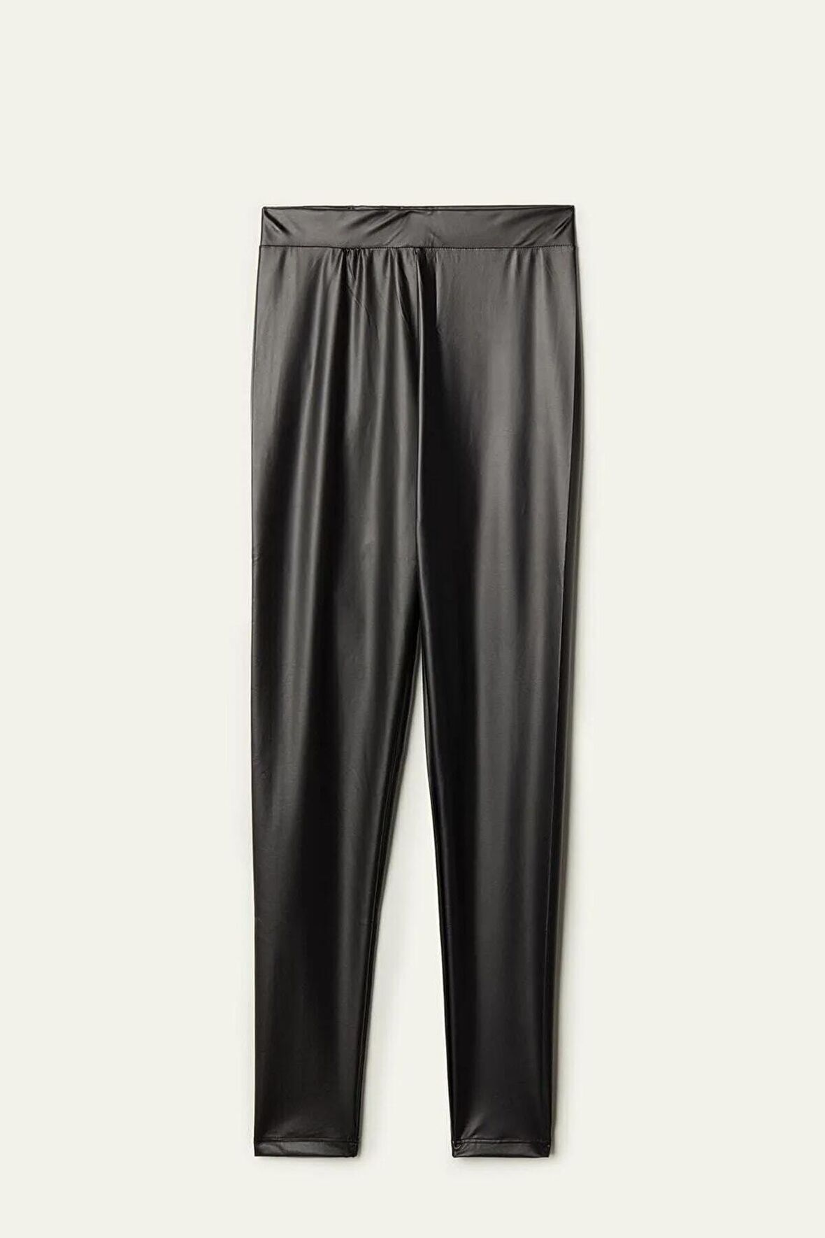 Kadın Yüksek Bel Toparlayıcı Ince Mat Deri Tayt - Siyah