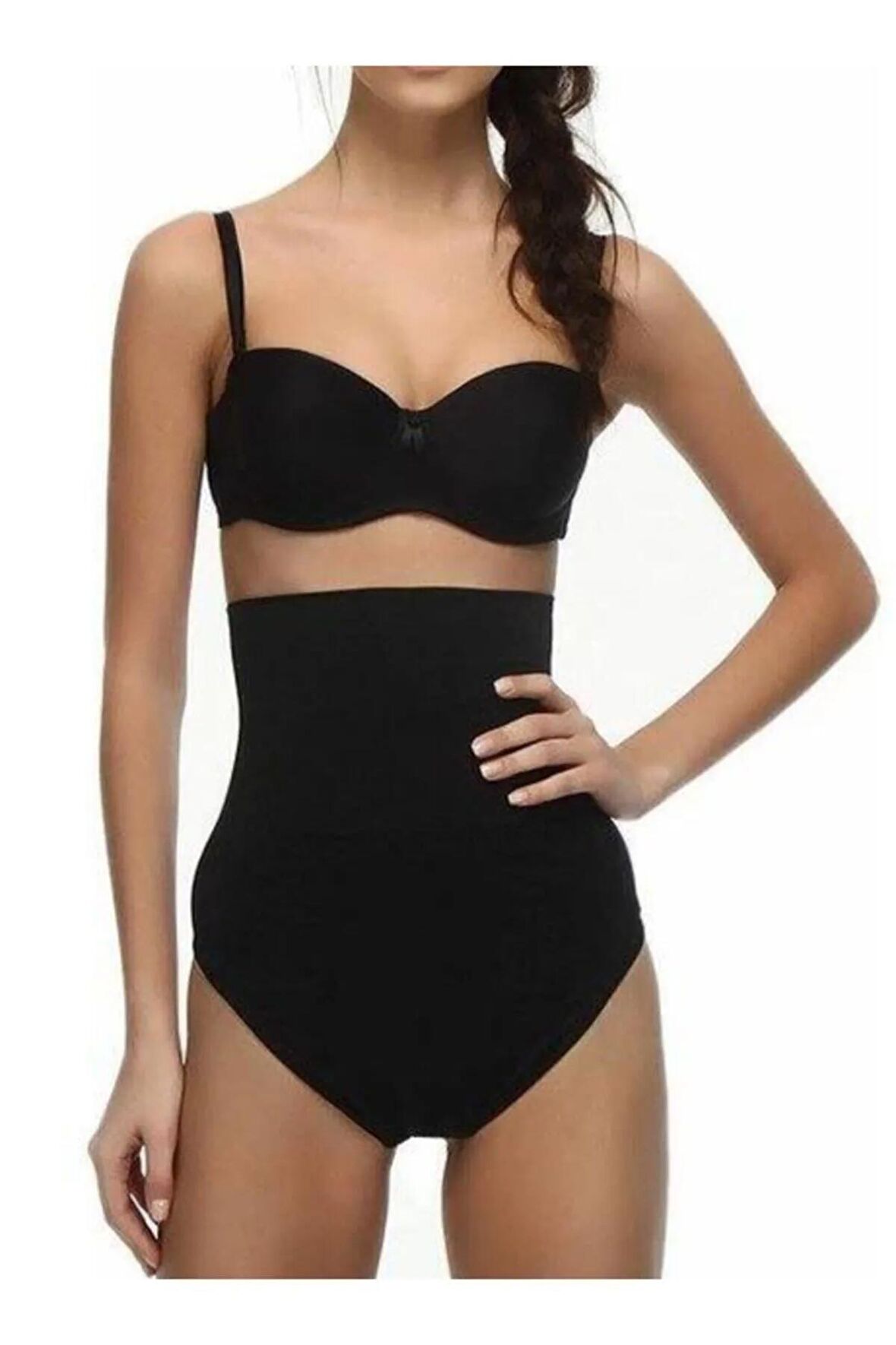 Kadın Siyah Kalça Kaldıran Silikon Belli Yüksek Bel Slip Korse