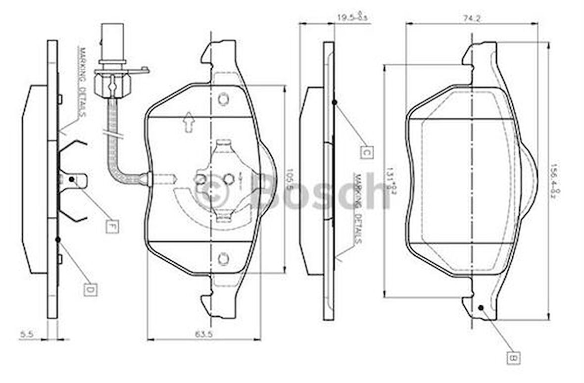 Bosch 0986495232 Ön Fren Balatası A4 A6 1.8T 1.9TDI 95-Passat 1.8T 1.9TDI 95 00 Golf IV 1.9TDI Superb 02-Fişli 3A0698151