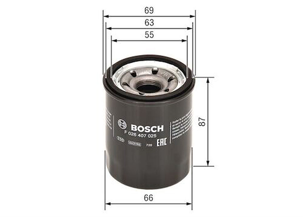 Bosch F026407025 Yağ Filtresi Accent Blue 1.4 Benzinlı 2012> I20 1.2 Benzinlı 2012> I10 Benzinlı 2012> Rıo-Cerato 1.2 Benzinlı 2011> Carısma
