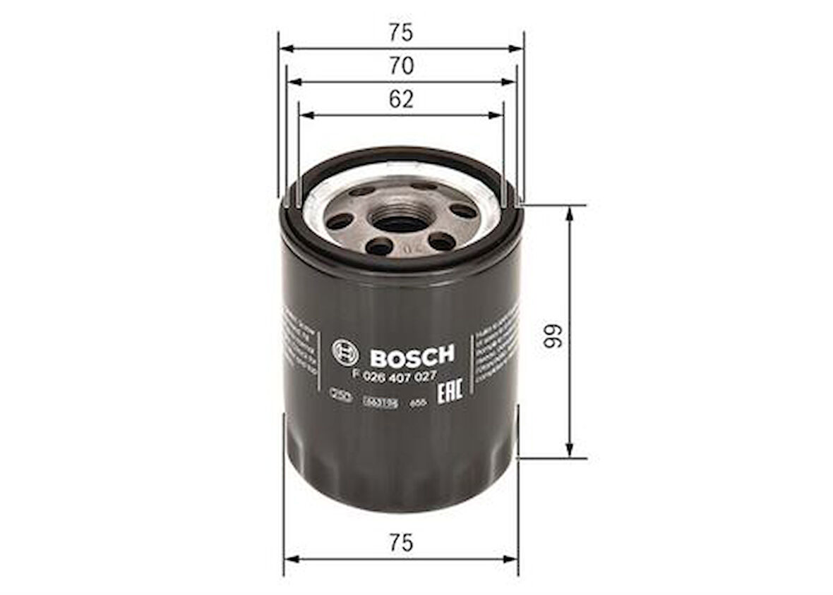 Bosch F026407027 Yağ Filtresi Mitsubishi Colt VI Colt Cz3 Czc Czt Z30 1.5 DID 95Hp 08 04-12 08 F026407027 45503-02050