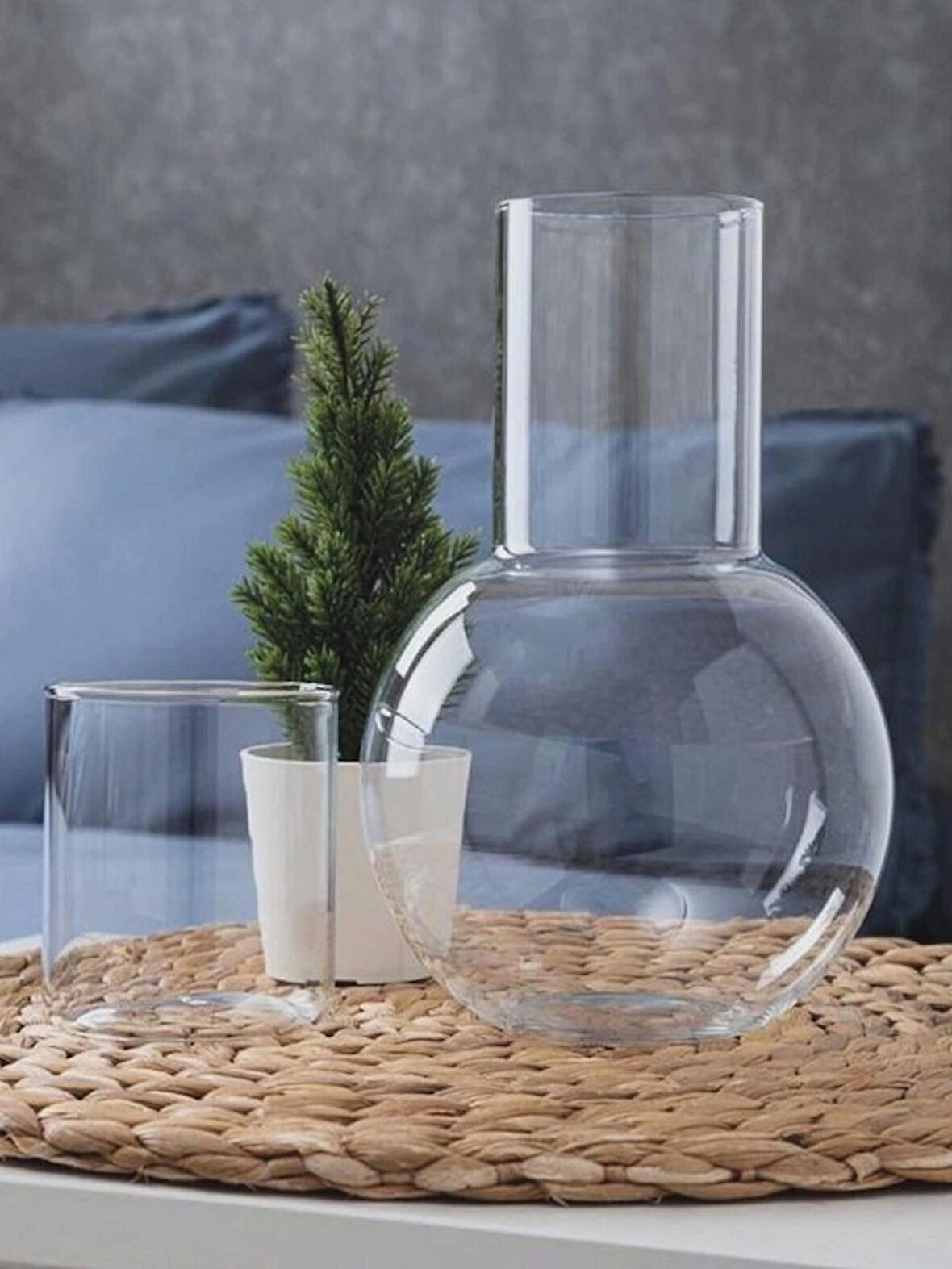 Başucu Sürahisi & Bardak Karaf Set Borasilikat Cam 1 Litre