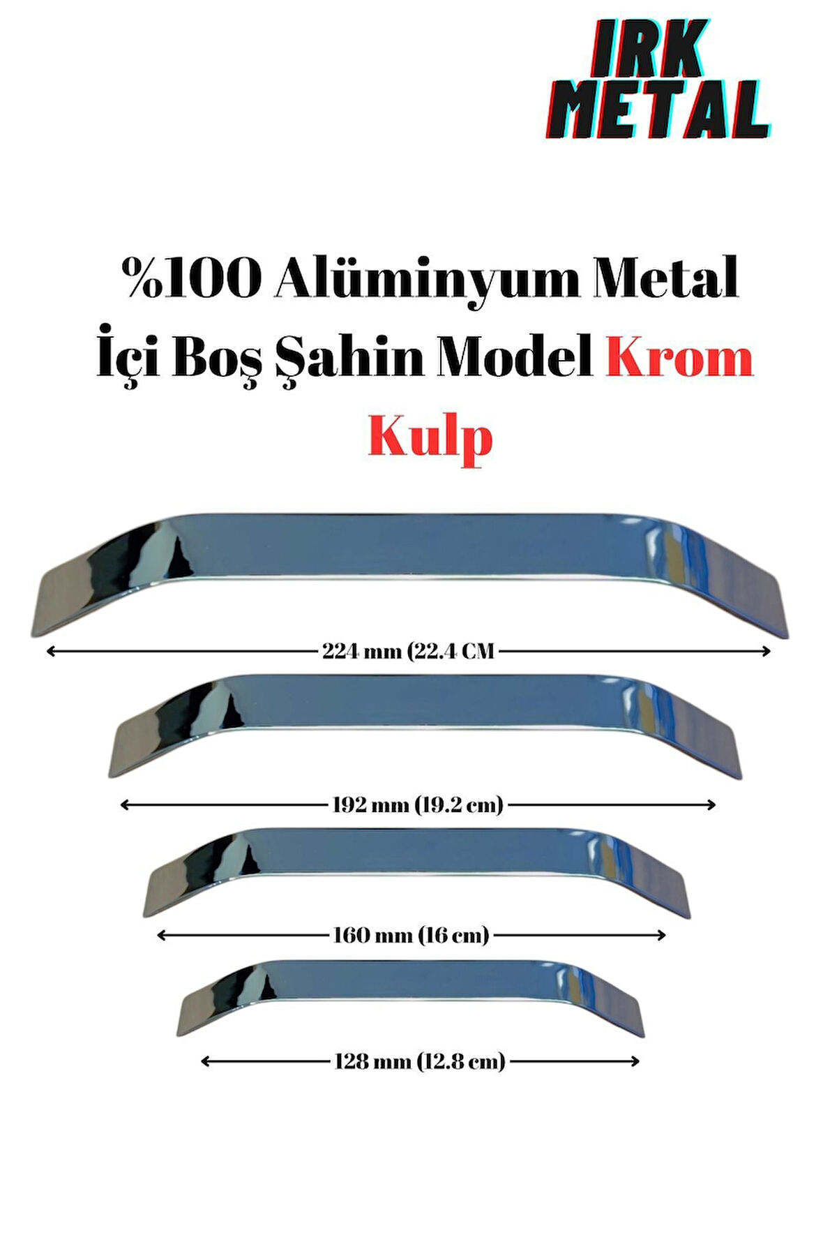 %100 Alüminyum Metal. Mobilya Mutfak Çekmece Kapak Kulbu . İçi Boş Şahin Model Krom  Kulp 160mm-Gümüş