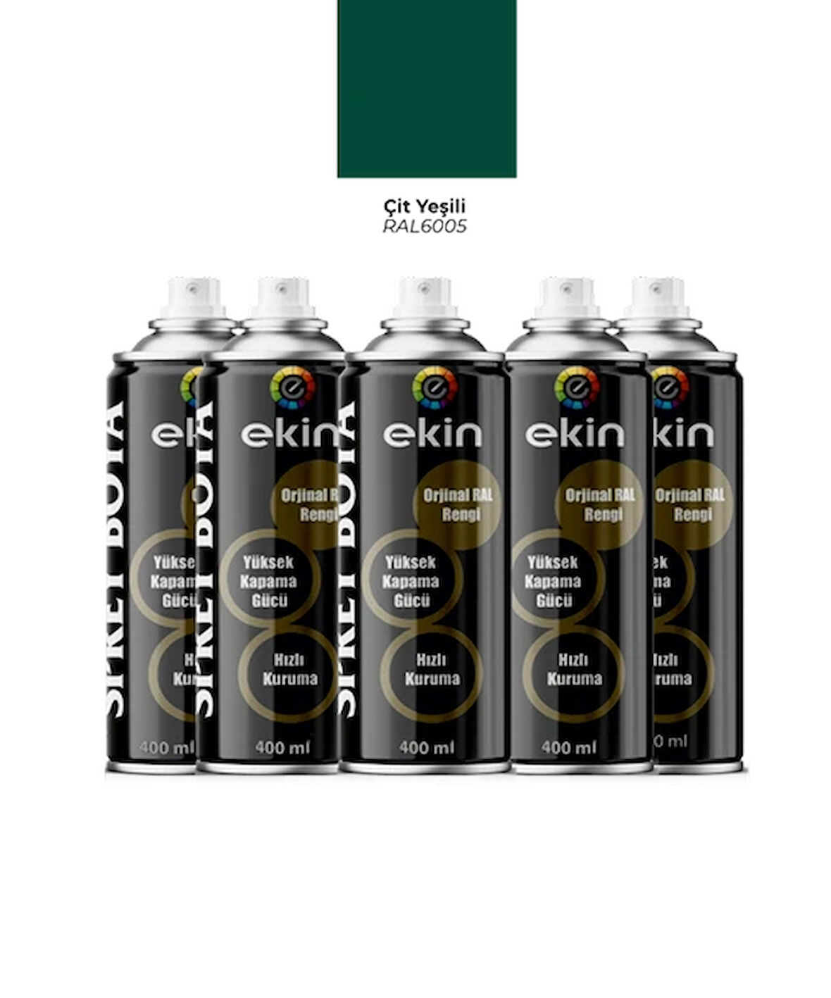 Ekin 400 ml Sprey Boya RAL 6005 Çit Yeşili Renk 5 Adet