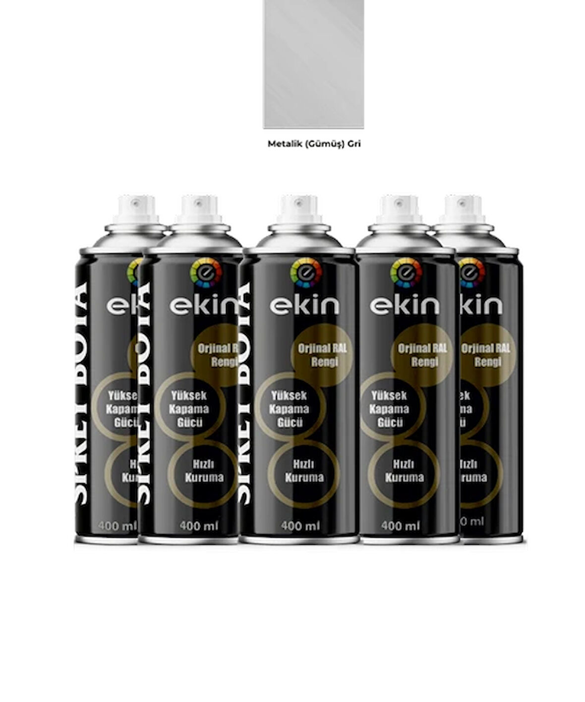 Ekin 400 ml Sprey Boya Metalik Gümüş Gri Renk 5 Adet