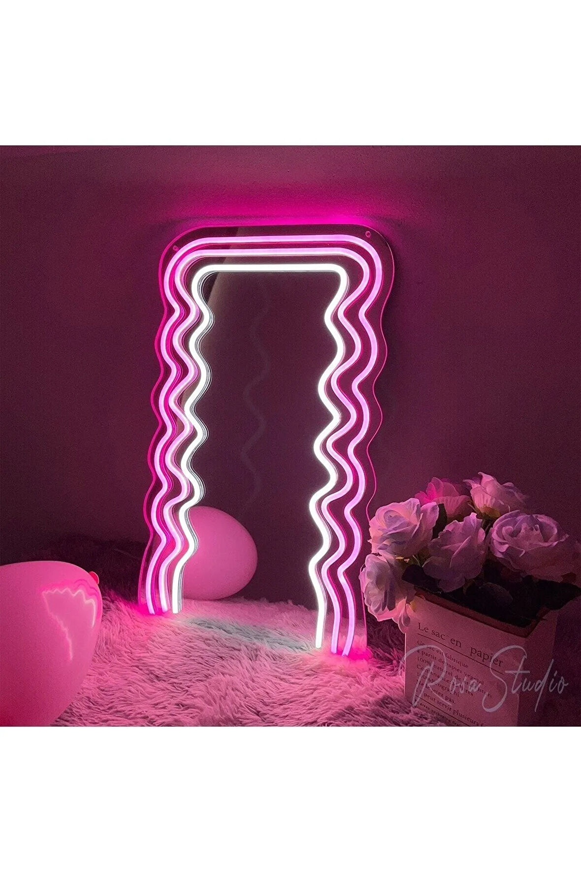 90 cm Ledli Desenli Dekoratif Duvar Boy Aynası