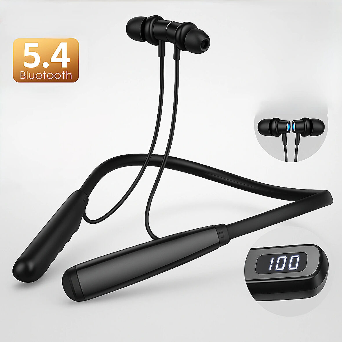 QASUL Sporcu Bluetooth Kulaklık 100 Saat Şarj Kapasiteli LCD Şarj Göstergeli Boyun Bantlı Kulaklık