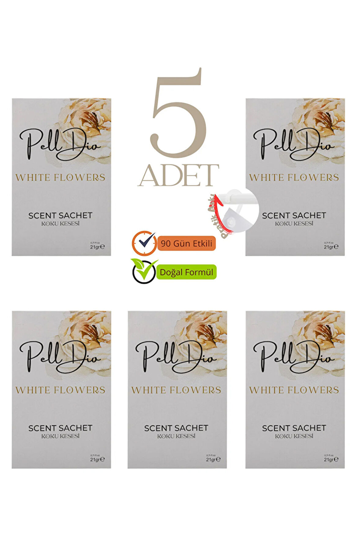 5'li White Flowers Dolap Kokusu, Ayakkabılık Ve Çekmece Kokusu Kesesi