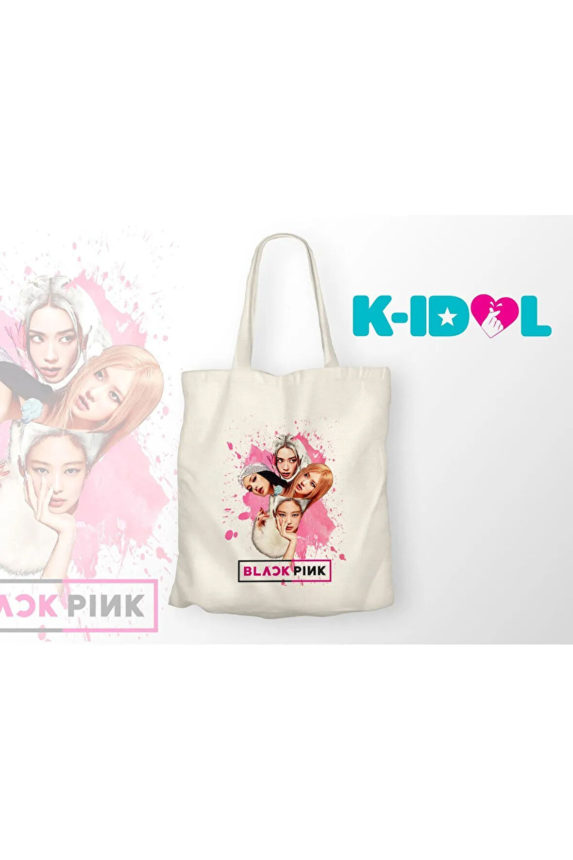 Blackpink Siluet Pembe Damla Lekeli Bez Çanta